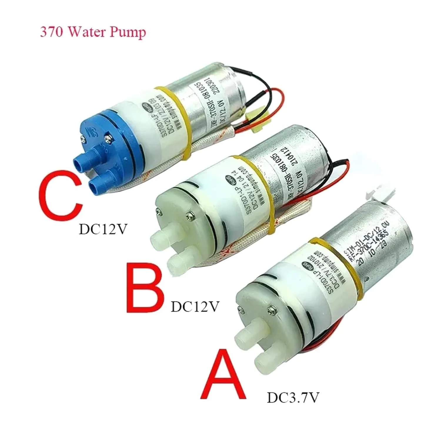 پمپ آب کوچک الکترونیکی 370 مدل S370D1-LP DC 3V-12V، پمپ مکش خود مکش دیافراگمی 3.7 ولت 12 ولت، موتور پمپ تانک DIY میز چای (مدل A 3.7V)