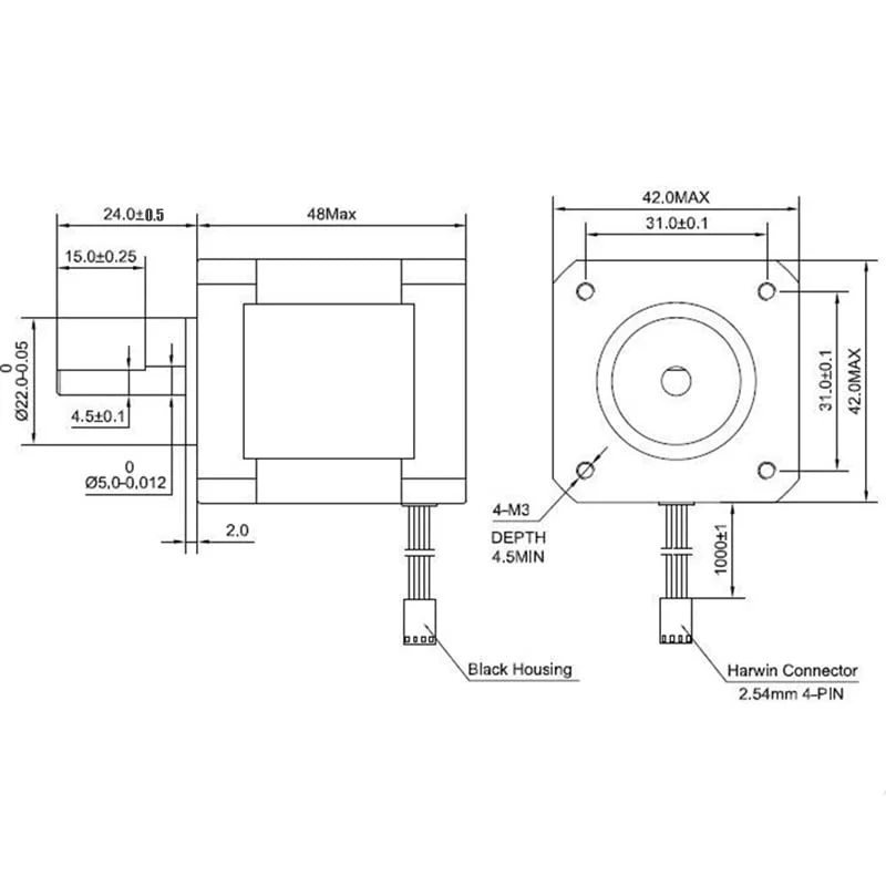 موتور پله ای دو قطبی 17 SagaSave، 2 آمپر، 59Ncm (84oz.in)، 4 سیم با کابل 1 متری و کانکتور سازگار با پرینتر سه بعدی/CNC