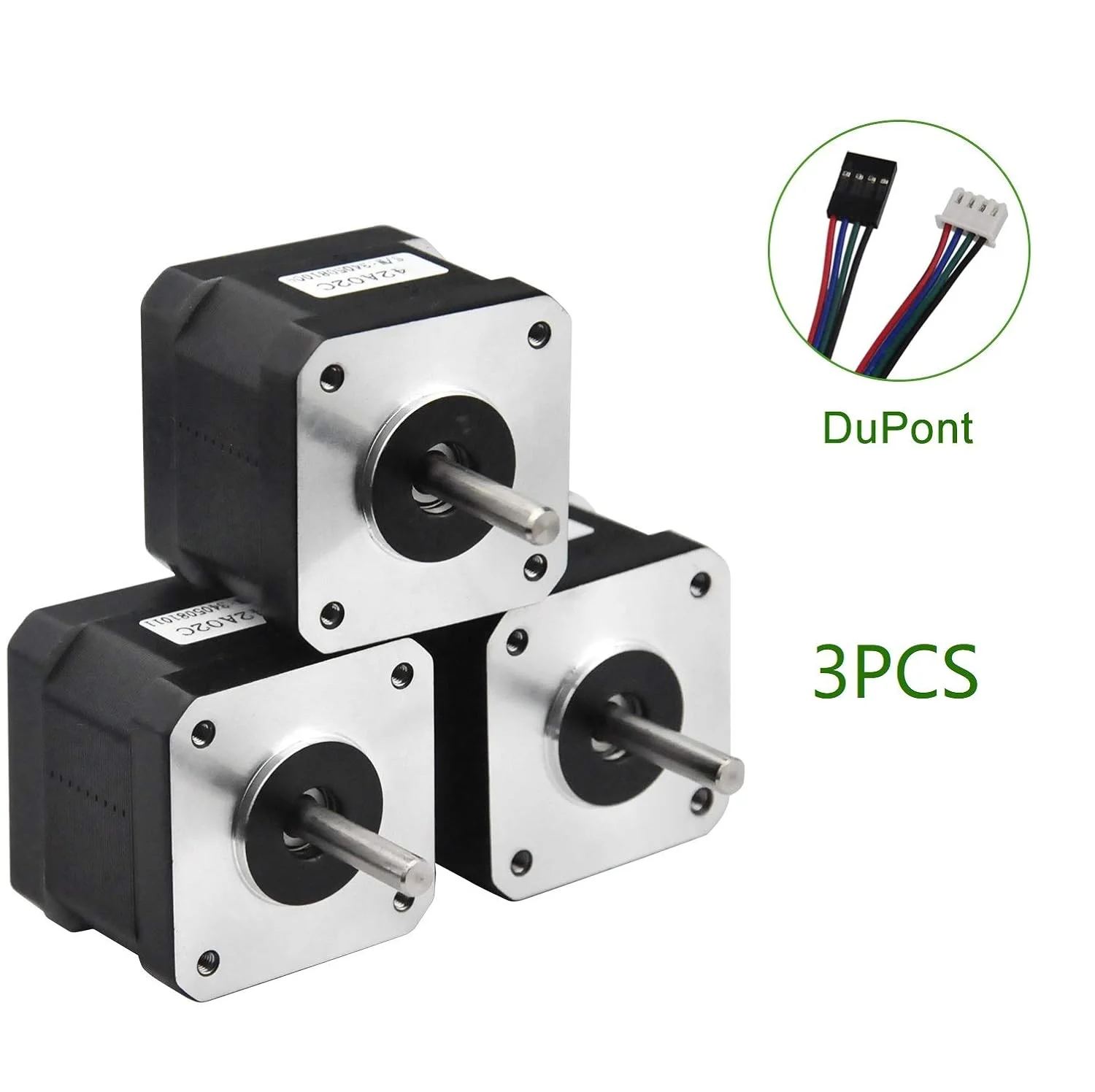 موتور پله ای Nema 17، 3 عدد، موتور پله ای دو فاز دوقطبی 1.5 آمپر 42x42x38 میلی متر 4 سیم کابل 30 سانتی متری برای پرینتر سه بعدی (3، 42A02C-Dupont) موتور پله ای Nema 17، 3 عدد، موتور پله ای دو فاز دوقطبی 1.5 آمپر 42x42x38 میلی متر 4 سیم کابل 30 سانتی متری برای پرینتر سه بعدی (3، 42A02C-Dupont)