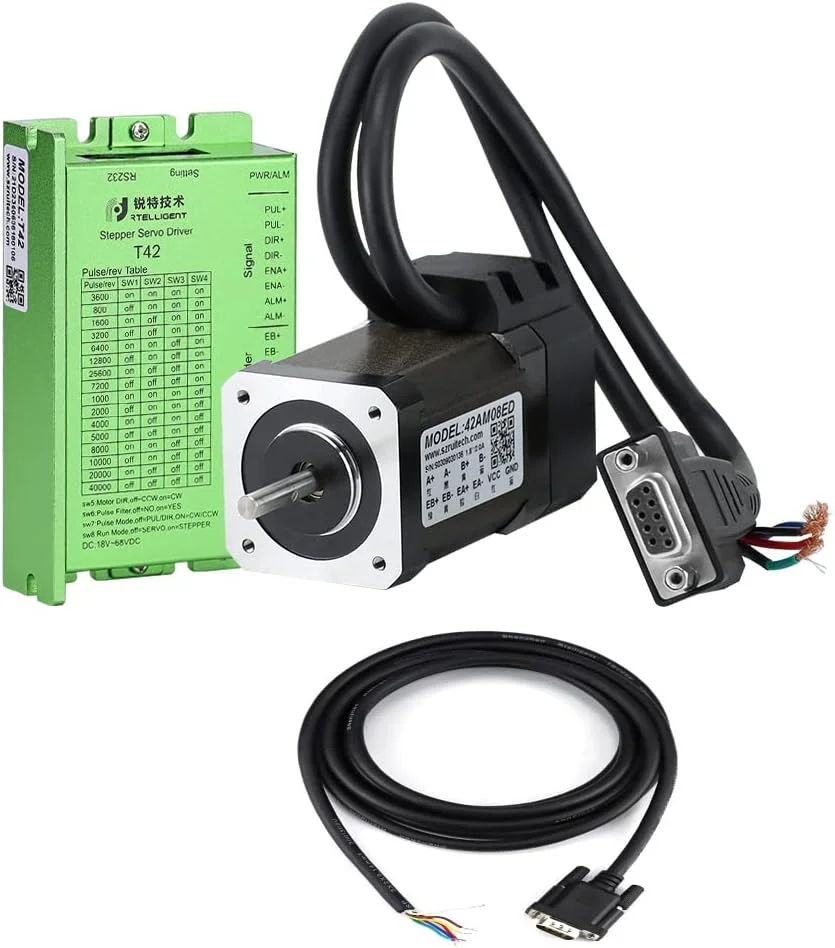 کیت موتور پله‌ای حلقه بسته Nema17، 0.8 نیوتن‌متر، قطر شفت 5 میلی‌متر به همراه کابل توسعه انکودر برای دستگاه حکاکی CNC (42AM08ED+T42(0.8Nm))