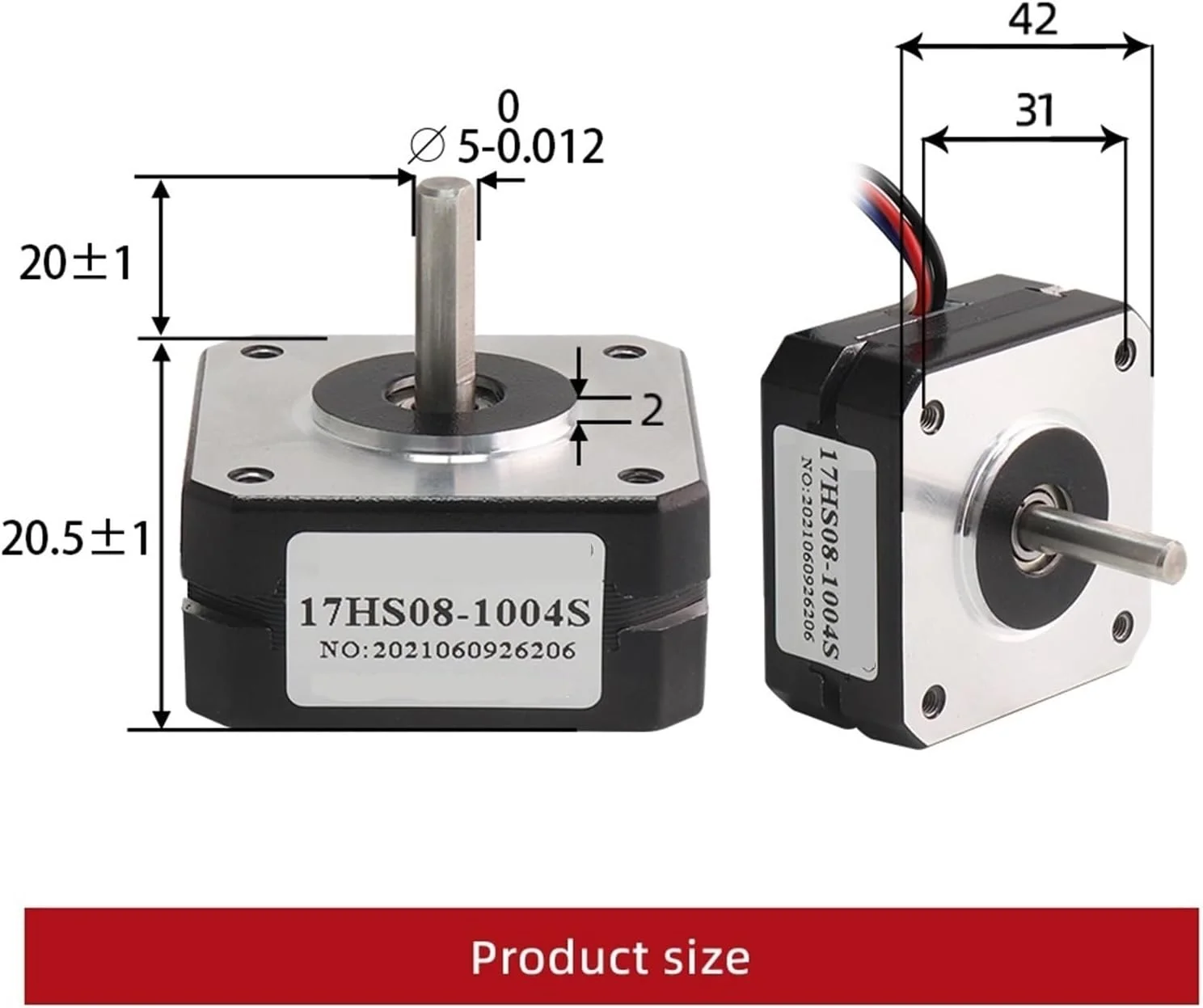 ۱ عدد موتور پله ای ۱۷، ۲۰ میلی متر، ۱ آمپر، ۱۶N.cm، موتور پله ای Nema17، ۴ سیم، ۱۷HS08-1004S، موتور کوچک و کوتاه برای اکسترودر، موتور پرینتر سه بعدی (۱ عدد ۱۷HS08-1004S)