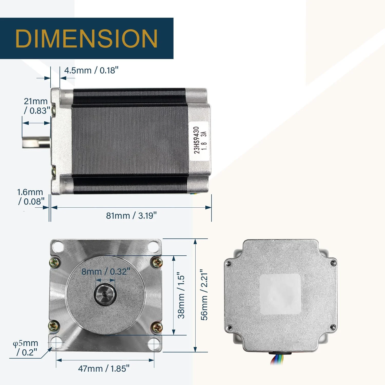 موتور پله ای RATTMMOTOR Nema23 مدل 23HS9430، 308oz-in، 1.8 درجه، 3 آمپر، 2 فاز، گشتاور بالا، هایبرید CNC، 81 میلی متر، 4 سیم برای دستگاه فرز CNC، چاپگر سه بعدی، ربات