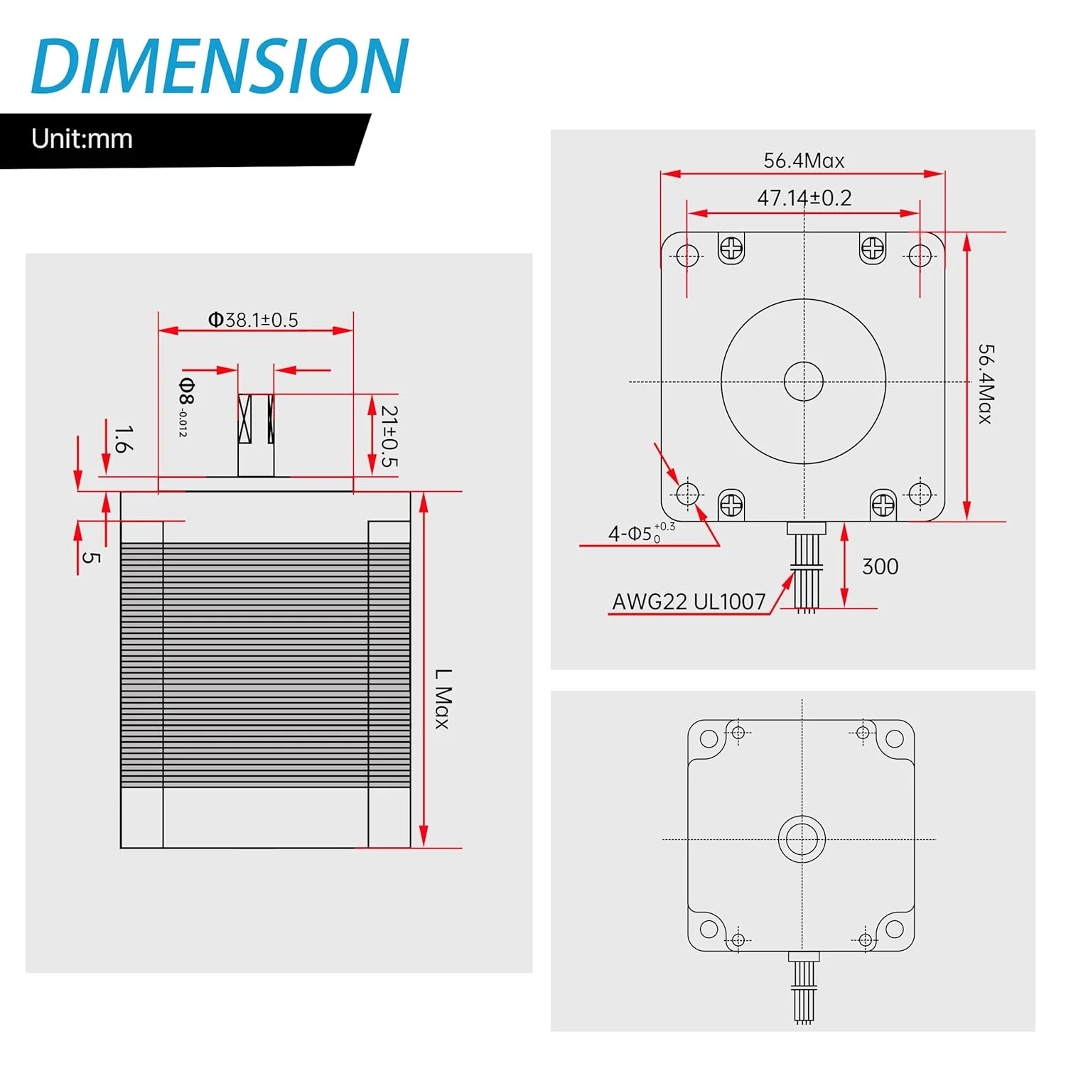 موتور پله ای Nema23 مدل 23HS8430 تک شفت 57mm×57mm×76mm، گشتاور 180N.cm، زاویه 1.8°، جریان 3A، 4 سیم برای دستگاه CNC فرز و حکاکی