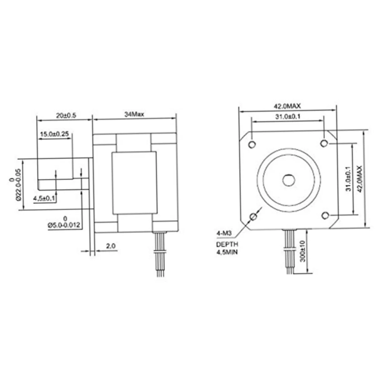 موتور پله ای CNC پرینتر سه بعدی Veemoon، مدل Nema17 17hs13-0404s، زاویه 1.8 درجه، 26ncm، 12 ولت، 0.4 آمپر