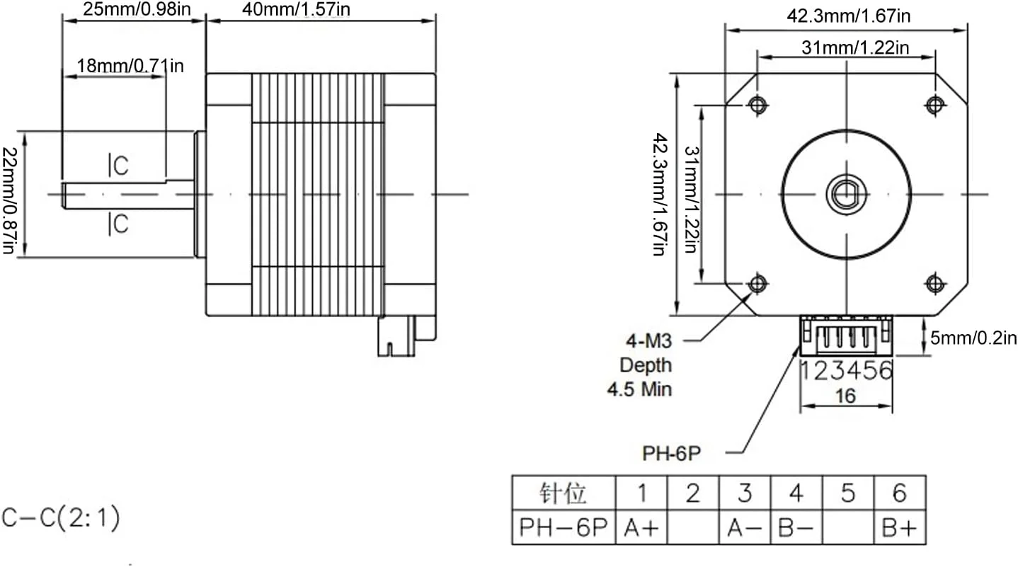 موتور پله ای 42، 2 فاز 1.7 آمپر 0.4 نیوتن متر، موتور پله ای 1.8 درجه برای دستگاه حکاکی پرینتر سه بعدی