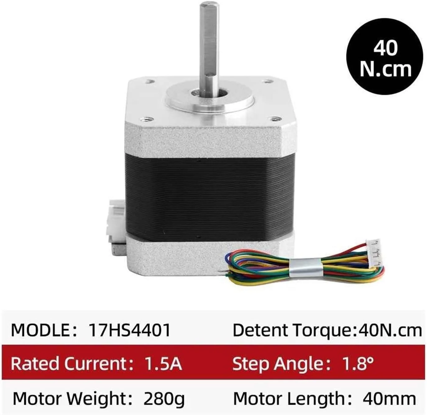 موتور پله ای 4 سیمه 42 با گشتاور 40N.CM و جریان 1.5A مدل 17HS4401 برای پرینتر سه بعدی و CNC XYZ Nema17