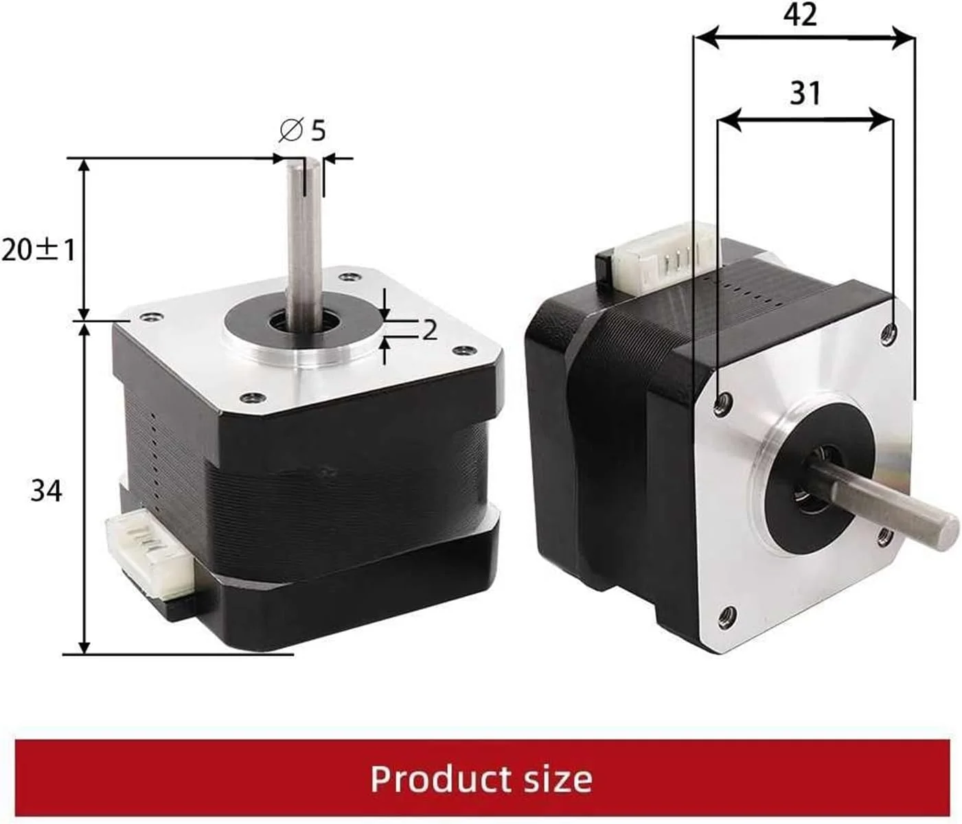 موتور پله‌ای 1.8 درجه Nema 17، 1.3 آمپر، 28N.cm، 4 سیم، 17HS3401S-D، 42BYGH34، قطعات لبه‌گیر کرمی CNC، پرینتر سه بعدی 12 ولت (3401S شفت دوگانه)