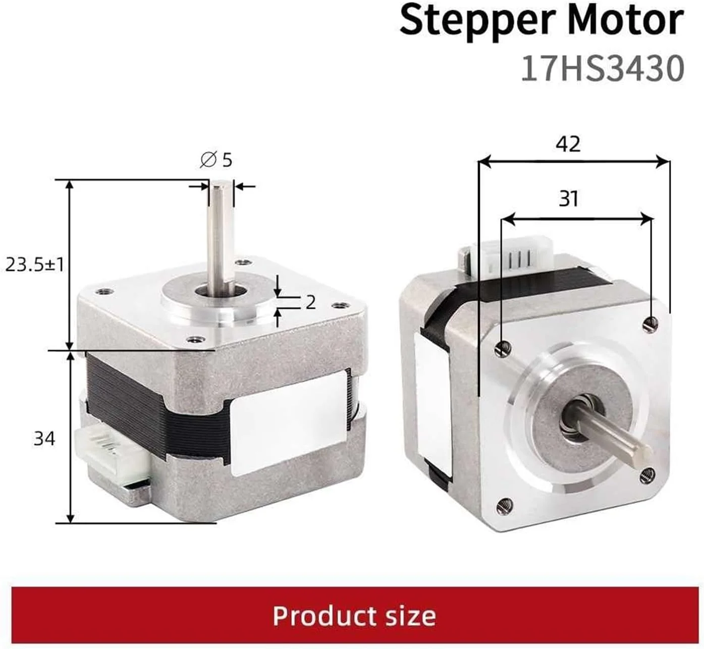 موتور پله ای Nema17، 12 ولت، 2 فاز، 4 سیم، 0.4 آمپر، 28N.CM، موتور پله ای دستگاه چاپگر سه بعدی 17HS3430 (1 عدد 17HS3430)