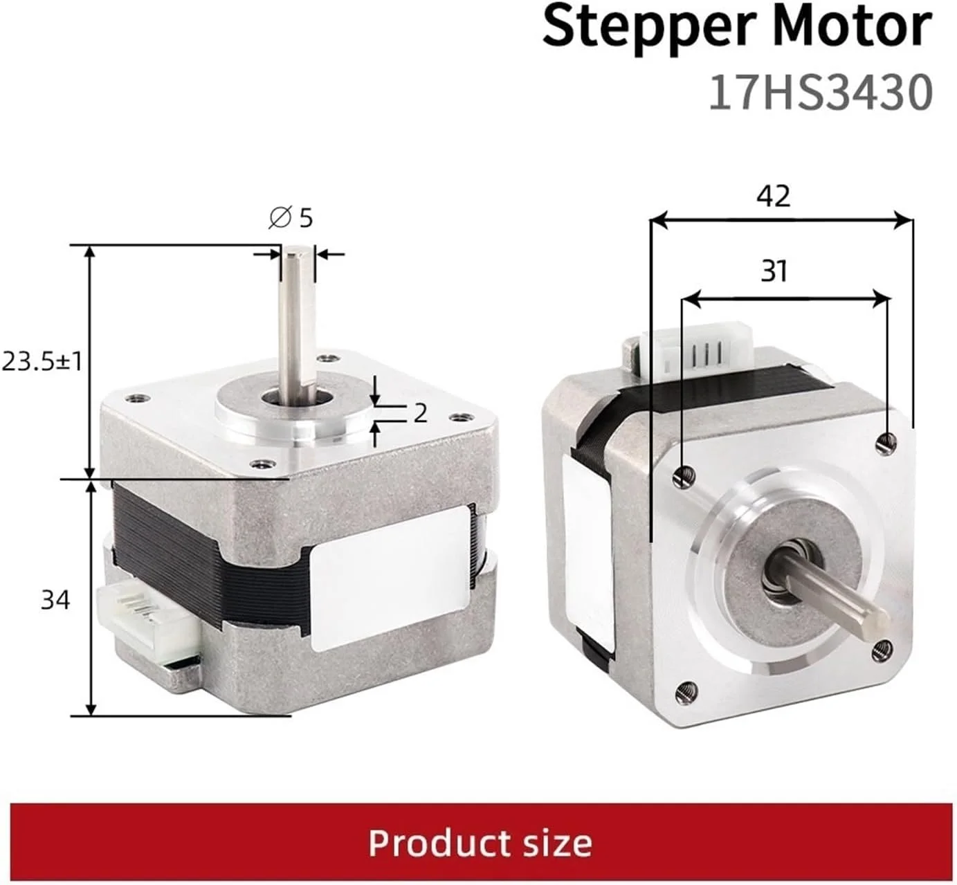 موتور پله‌ای 1.8 درجه Nema17، 2 فاز، 4 سیم، مدل 17HS3430-D، مناسب دستگاه CNC و پرینتر سه بعدی 12 ولت (1 عدد 17HS3430-D)