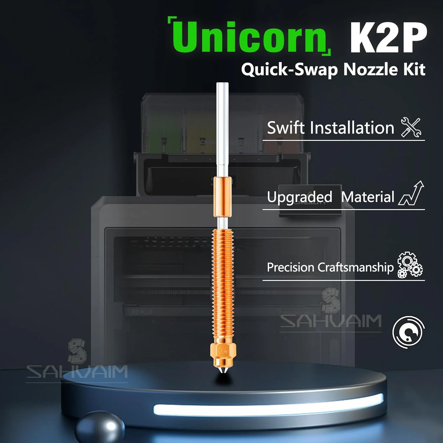 کیت نازل سری K2 با قطر 0.4 میلی‌متر، نازل فولاد سخت شده با آلیاژ مس یکپارچه ارتقا یافته، نازل با جریان بالا با قابلیت تعویض سریع به همراه 1 عدد جوراب سیلیکونی برای هات‌اند Unicorn Creality K2/K2 Pro/K2 Plus/Hi