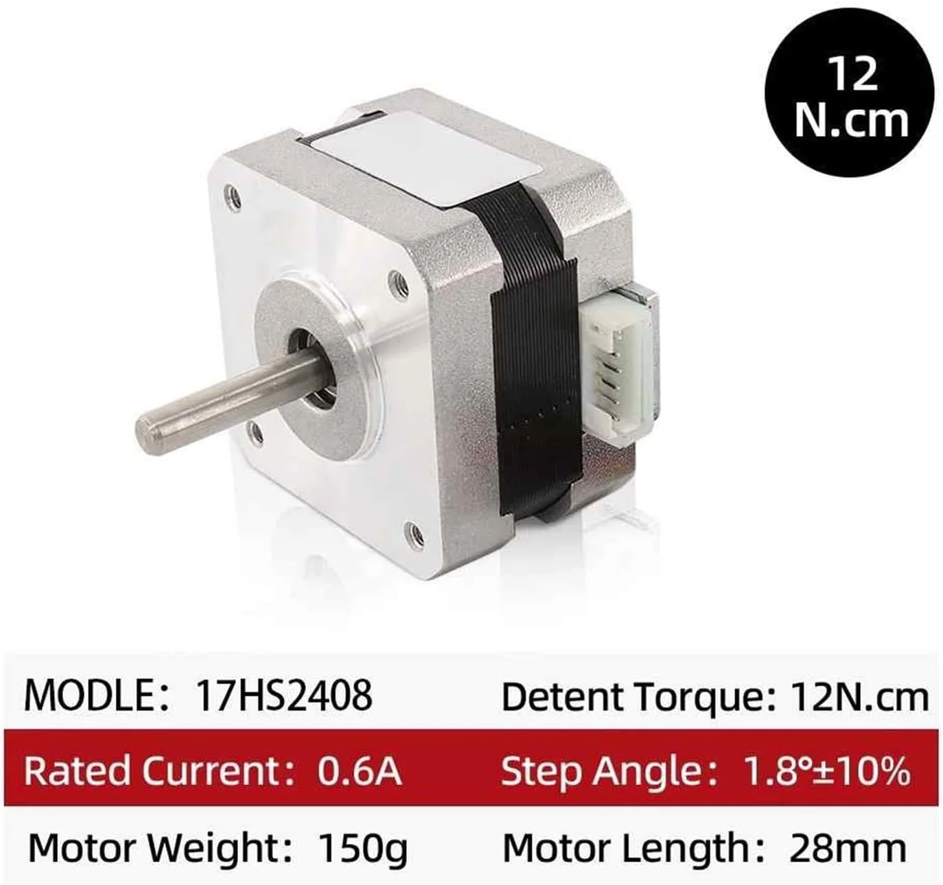 موتور پله ای 17HS2408 دو فاز 4 سیم Nema 17 با زاویه 1.8 درجه 42BYGH28 0.6A 12N.m برای CNC و پرینتر سه بعدی