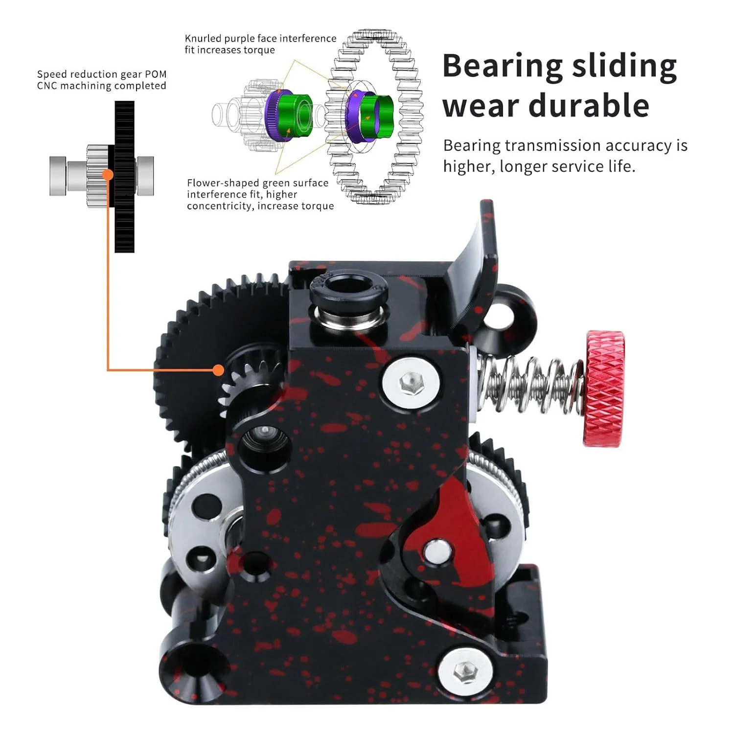اکسترودر پرینتر سه بعدی، دنده بزرگ مارپیچ POM، چرخ محرک مقاوم در برابر سایش تمام فلزی، سازگار با پرینتر سه بعدی Ender 3/Pro/V2 (همراه با موتور)