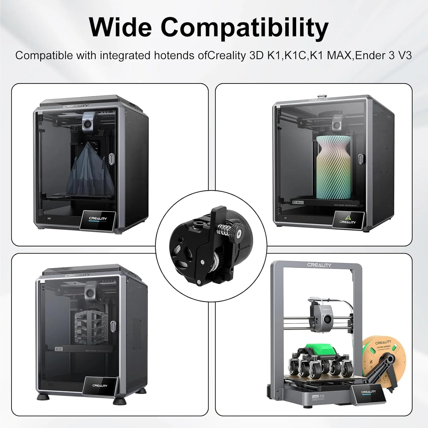 اکسترودر ارتقا یافته K1 Max، اکسترودر سری K1 با طراحی چرخ دنده دوگانه، تغذیه روان و دقیق را فراهم می کند، سازگار با پرینتر سه بعدی K1/ K1 Max/ K1C (اکسترودر با موتور)