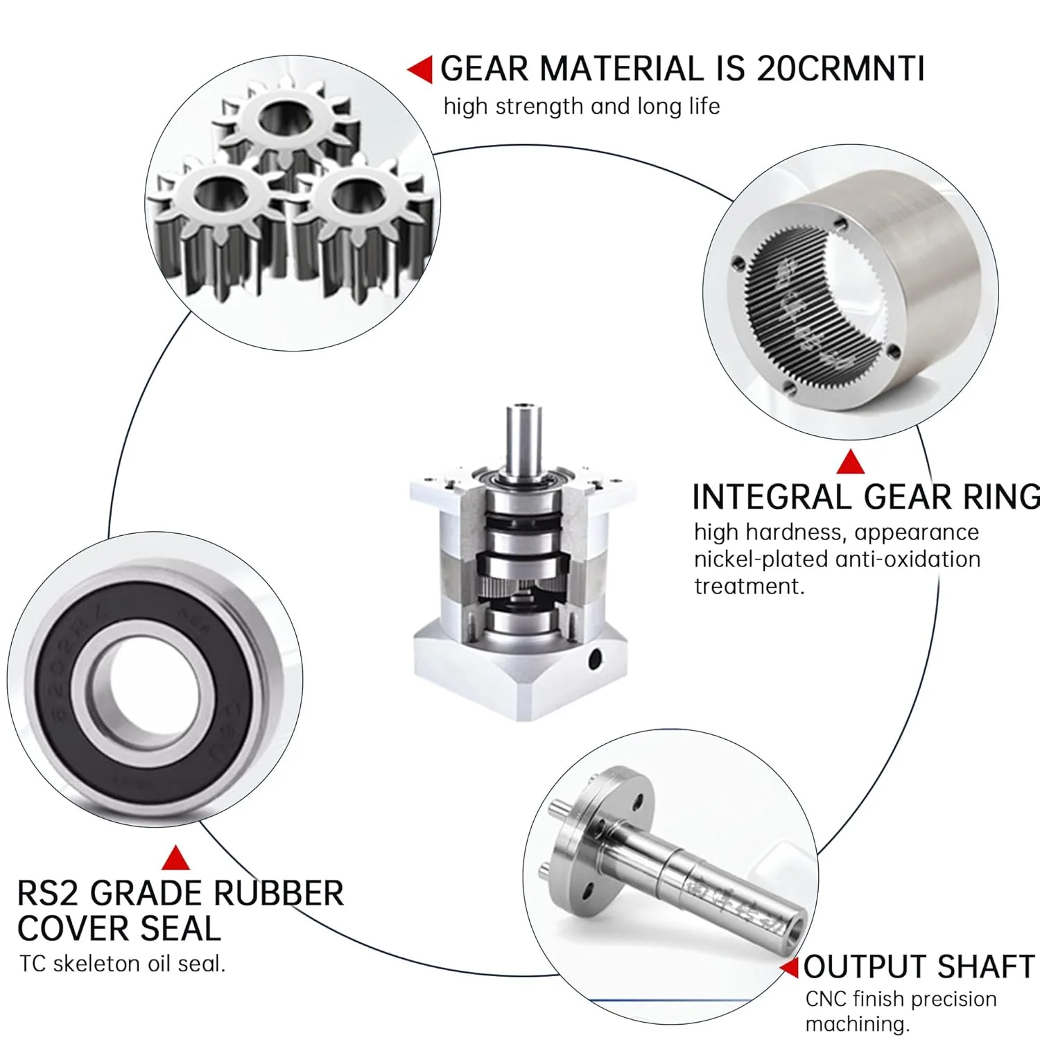 گیربکس سیاره ای نسبت دنده 10:1 لقی 7 دقیقه قوسی برای شفت 8 میلی متری موتور پله ای Nema 23 برای چاپگر سه بعدی/دستگاه تراش رومیزی CNC، 3000 دور در دقیقه IP65