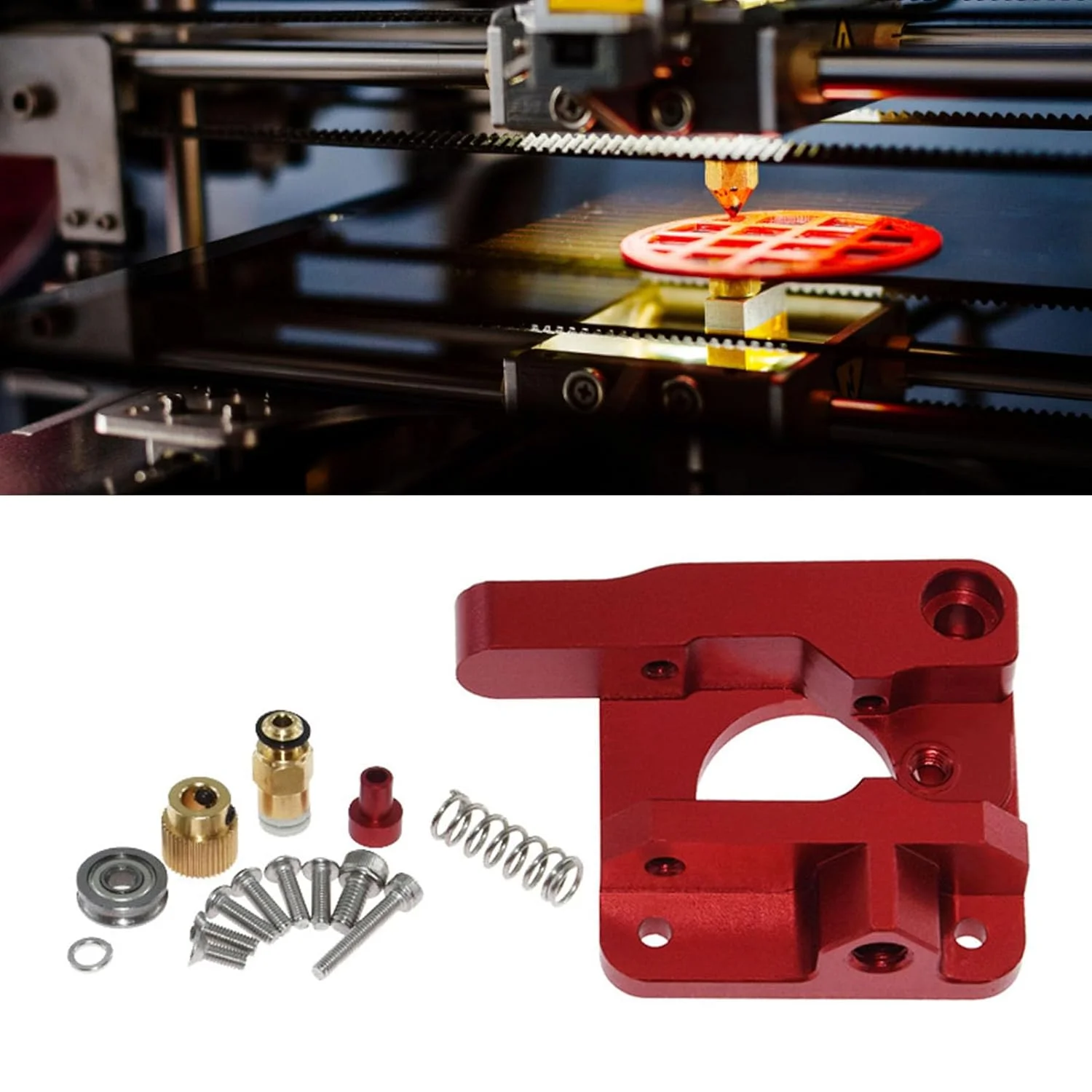 اکسترودر دنده دوبل ارتقا یافته سه بعدی، قطعات فلزی آلیاژ آلومینیوم قرمز رنگ برای سری CR10 10S (دست چپ)