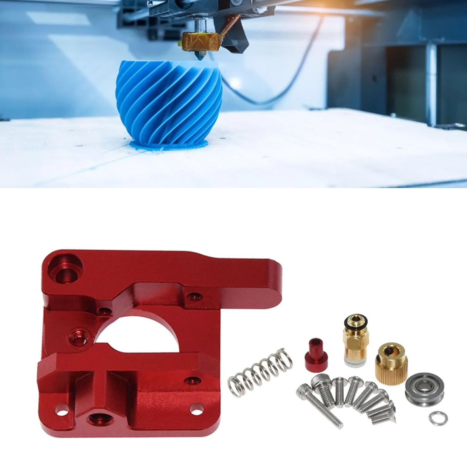 اکسترودر دنده دوبل سه بعدی ارتقا یافته، قطعات فلزی آلیاژ آلومینیوم قرمز رنگ برای سری CR10 10S (راست دست)