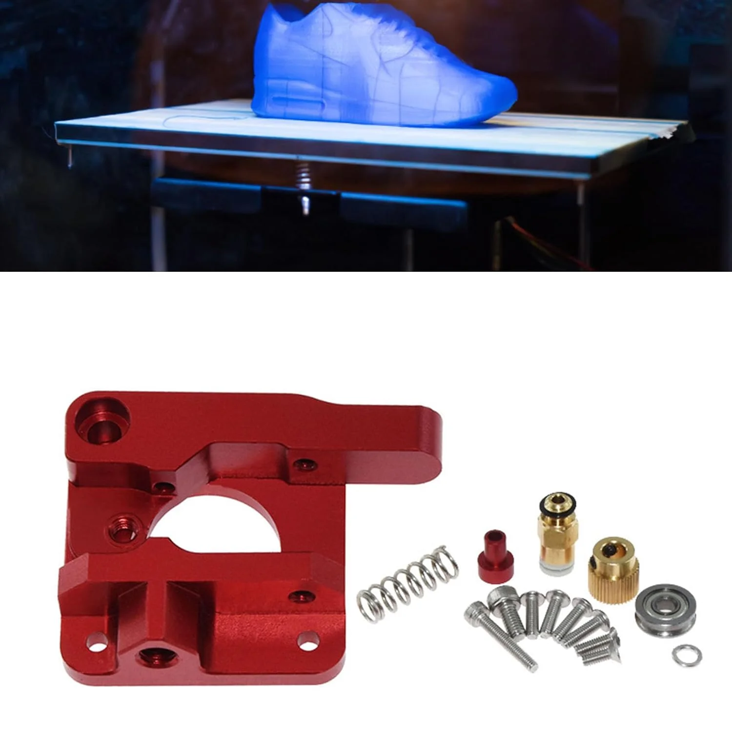 اکسترودر دنده دوبل سه بعدی ارتقا یافته، قطعات فلزی آلیاژ آلومینیوم قرمز رنگ برای سری CR10 10S (راست دست)