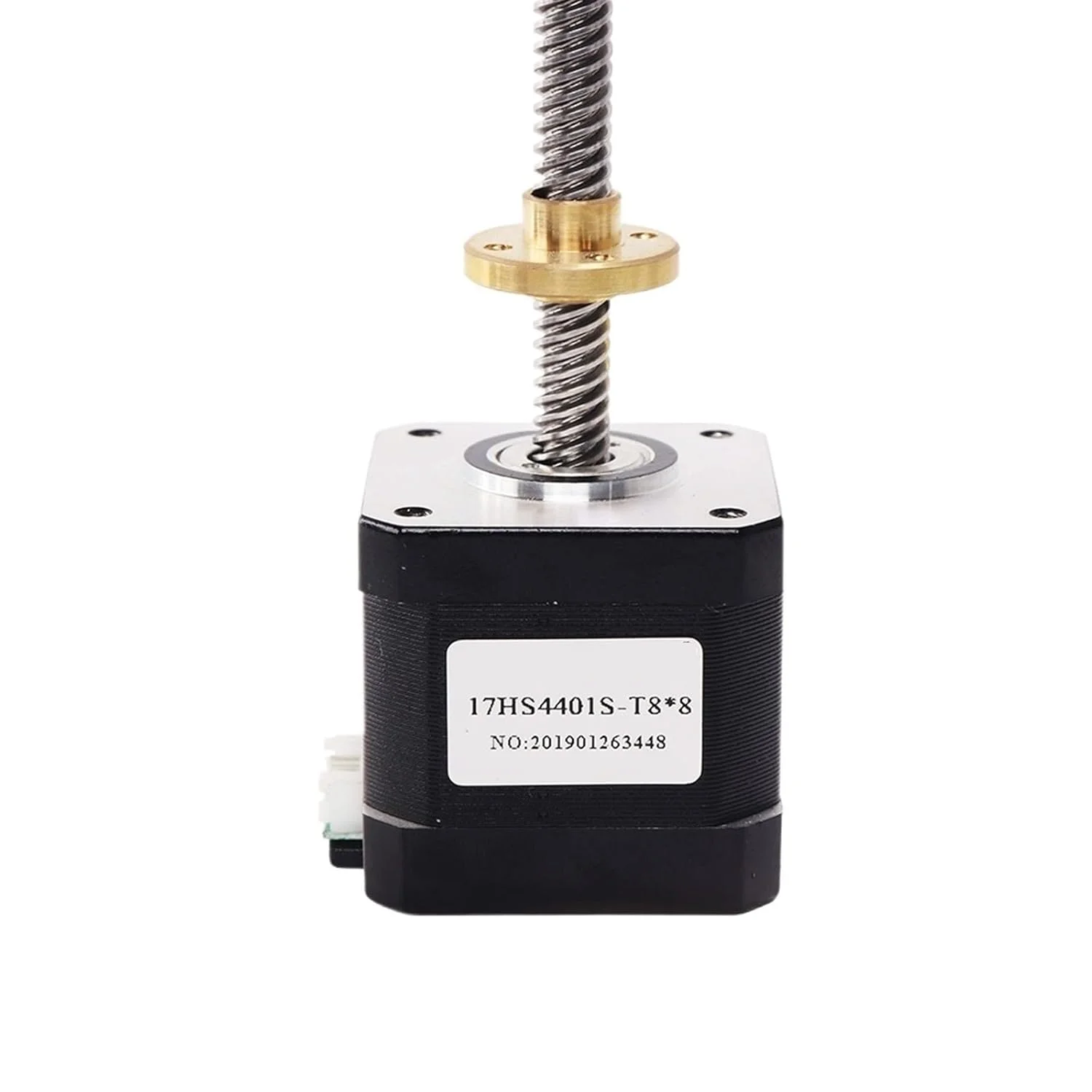 یک عدد موتور پله ای پیچی 40 میلی متری سایز 17 مدل 17HS4401S-T8 به طول 300 میلی متر به همراه مهره مسی با گام 2/4/8 میلی متر برای موتور پرینتر سه بعدی (17HS4401S-T8x2-300mm)