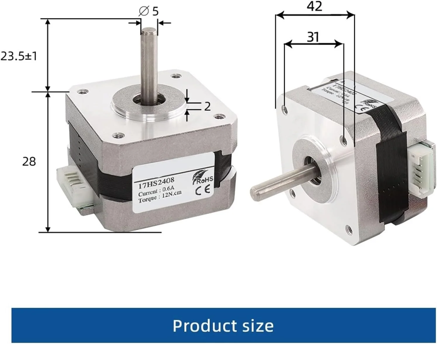 یک عدد موتور پله ای 42 فاز 4 سیم 17 با زاویه 1.8 درجه مدل 17HS2408 42BYGH28 0.6A 12N.m برای پرینتر سه بعدی