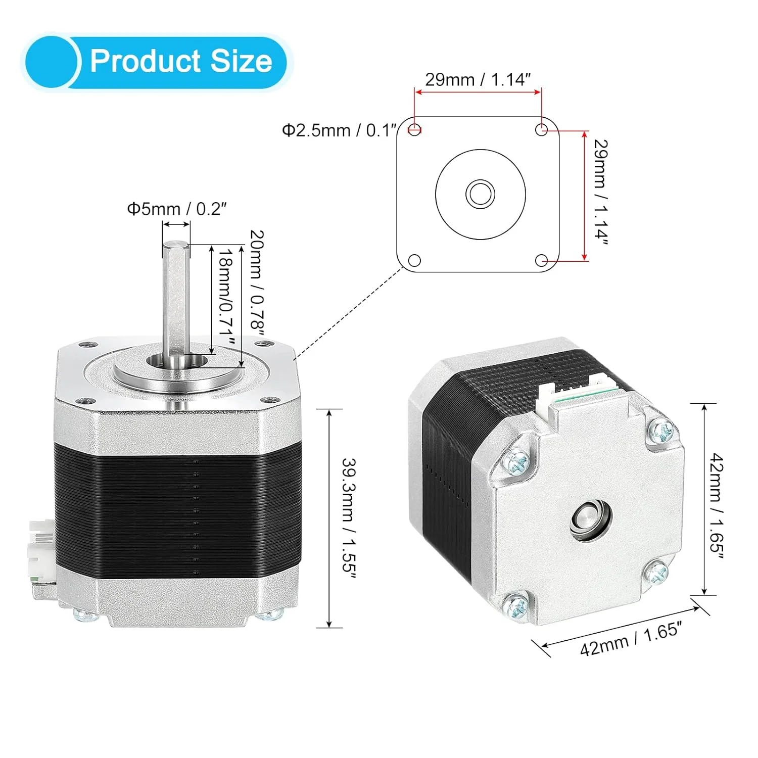 موتور پله ای PATIKIL، 2 فاز 1.5 آمپر 1.8 درجه، موتور اکسترودر با کابل اتصال 31 اینچی برای پرینتر سه بعدی CNC