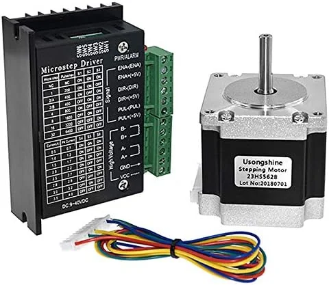 موتور پله ای Nema 23 23HS5628 موتور 57 2.8A با درایور موتور پله ای TB6600 NEMA17 23 برای CNC و قطعات پرینتر سه بعدی (6.35MM)، مشکی و نقره ای