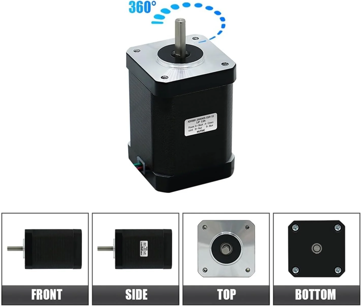 موتور پله ای Nema17 0.7Nm 42HS60 1.5A طول 60mm شفت 5mm چهار سیمه دو فاز برای پرینتر سه بعدی و حکاکی