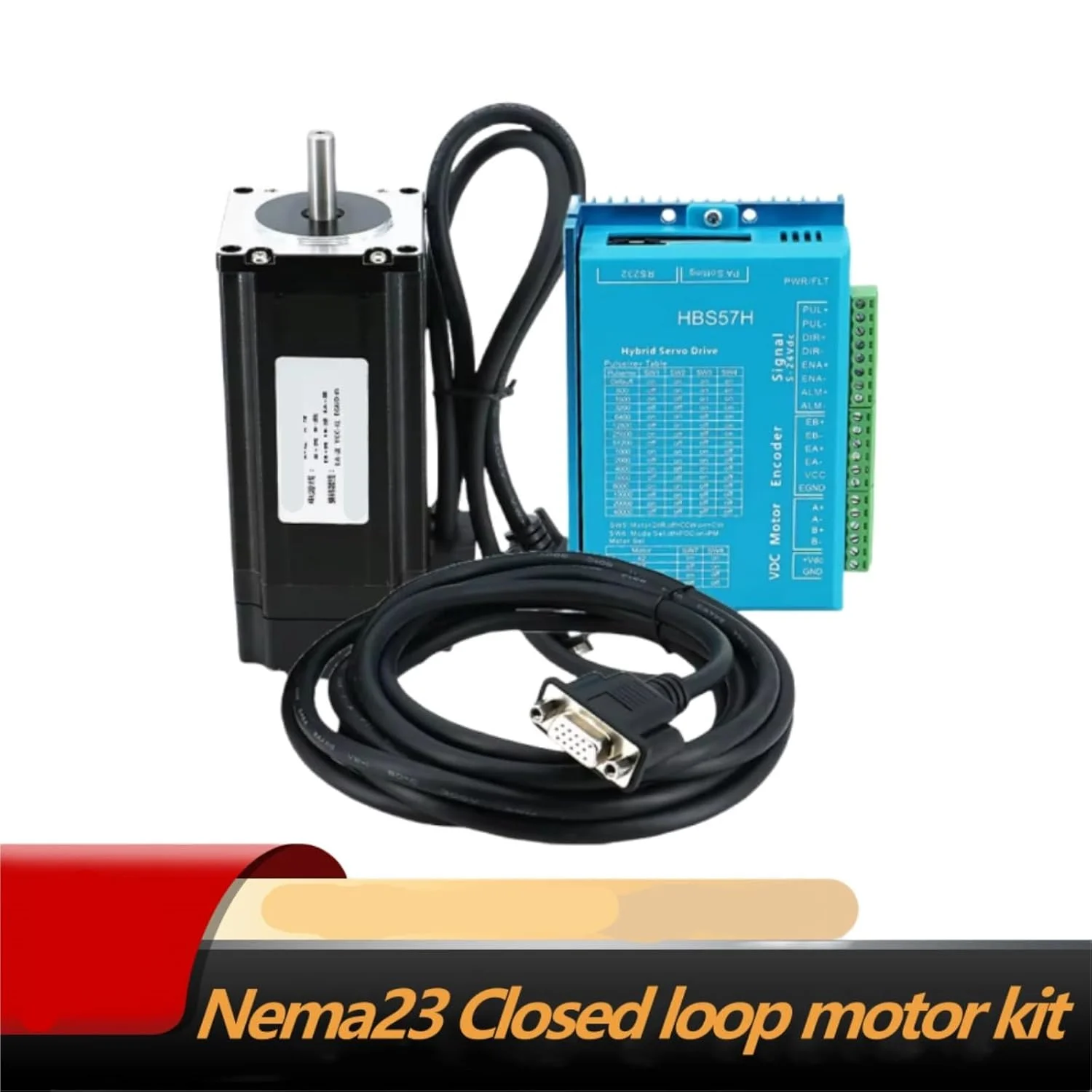 کیت موتور پله ای حلقه بسته Nema23 57HS112mm دو فاز 3 نیوتن متر با درایور سروو هیبریدی HBS57H برای پرینتر سه بعدی و دستگاه حکاکی CNC (دارای ترمز)