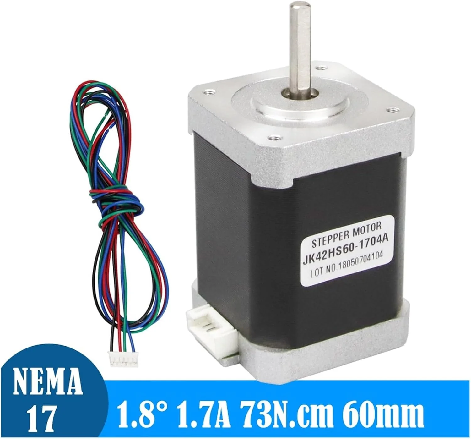 موتور پله ای Nema17 با زاویه گام 1.8 درجه، 1.2 آمپر، 1.7 آمپر، 60 میلی متر، 73N.cm، 4 سیم برای پرینتر سه بعدی CNC