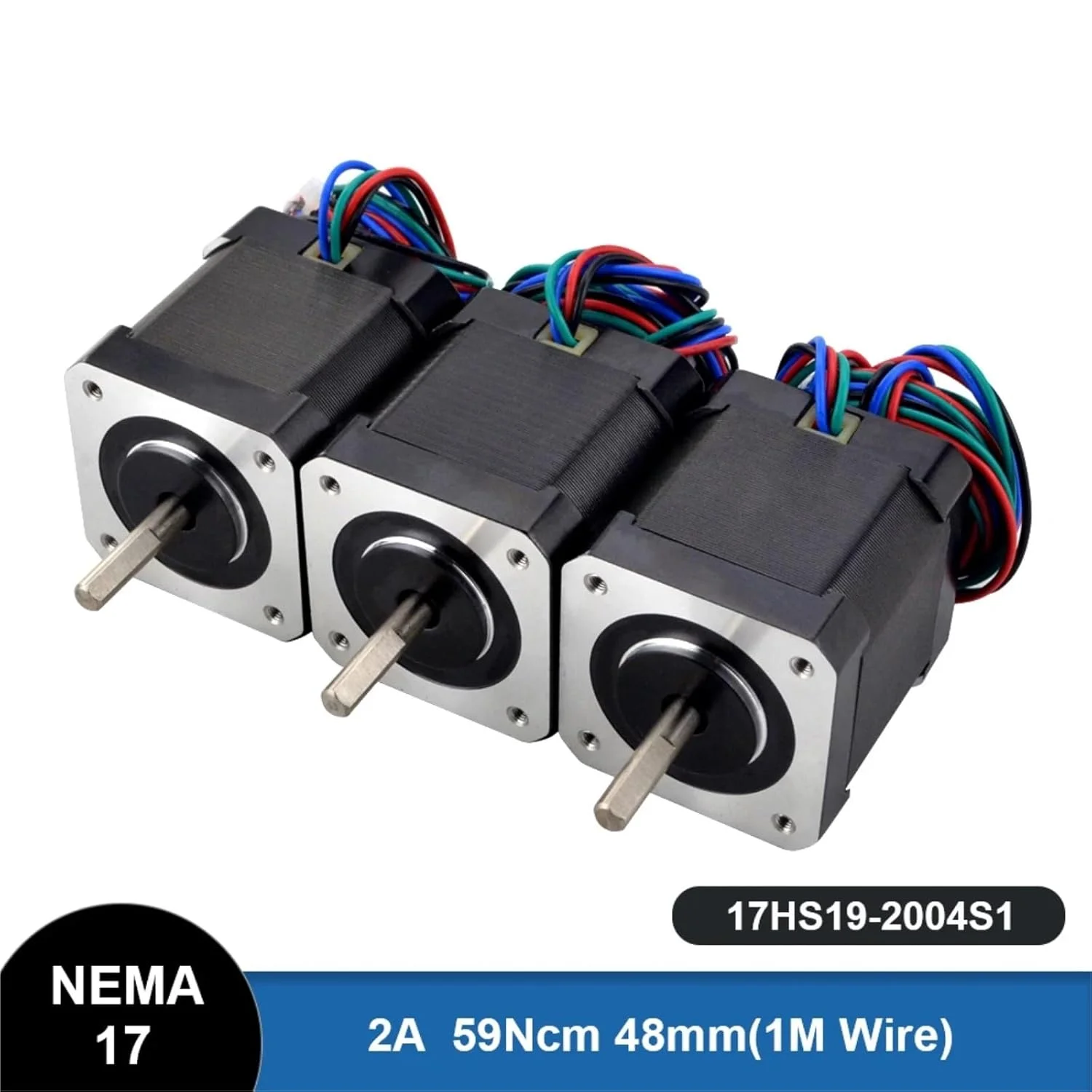 موتور پله ای Nema17 مدل 17HS19-2004S1، 48 میلی متر، 59Ncm (84oz.in)، 2 آمپر، 4 سیم، مناسب برای CNC و پرینتر سه بعدی (3 عدد)