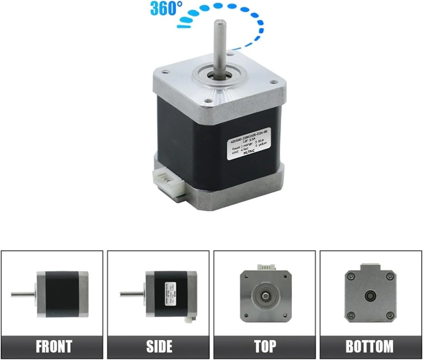 موتور پله ای Nema17 0.55Nm 42HS48 1.5A طول 48mm شفت 5mm 4 سیم 2 فاز برای پرینتر سه بعدی XYZ و حکاکی