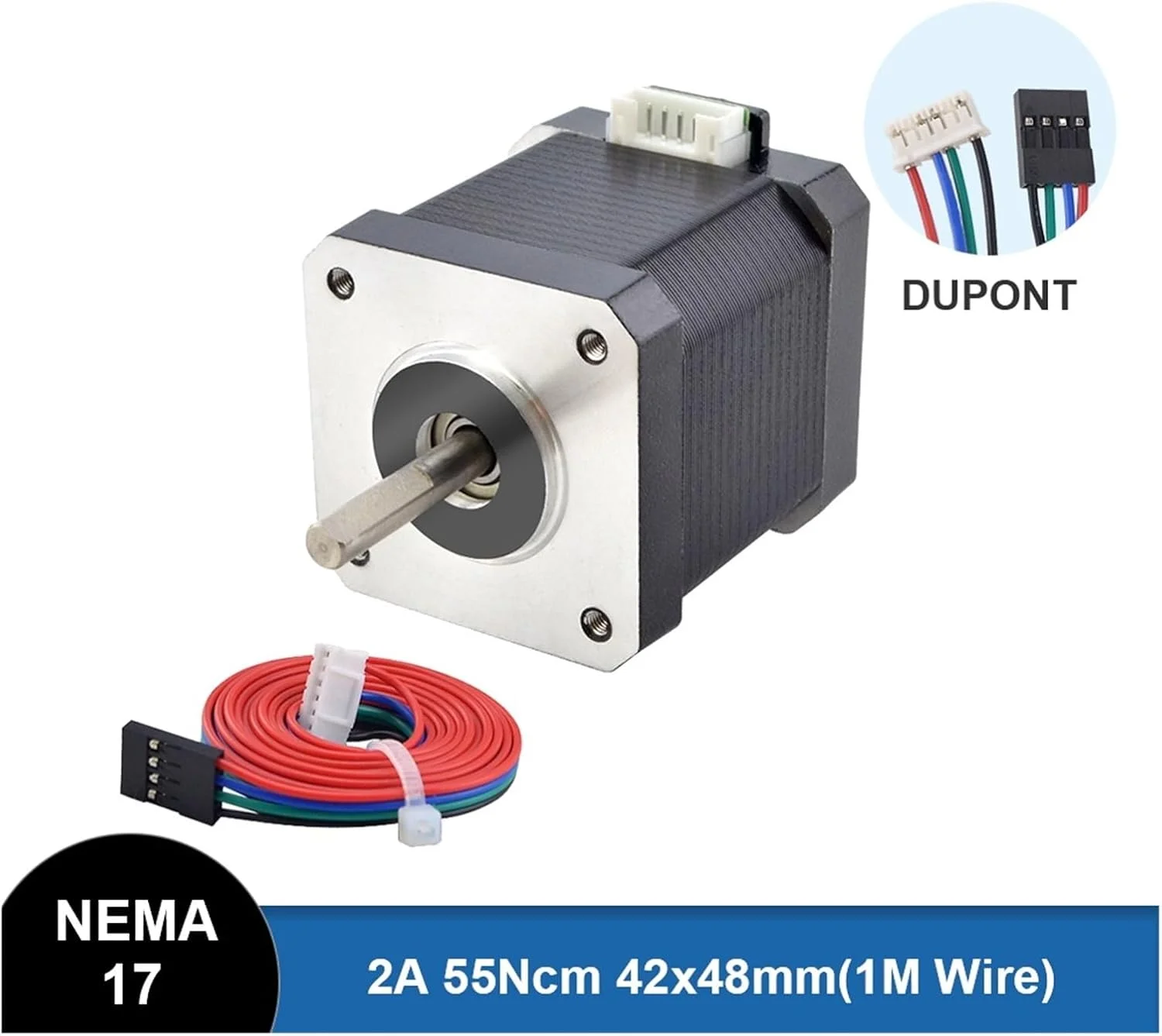 موتور پله ای Nema17 مدل 42BYGH با طول 48 میلی متر و جریان 2 آمپر، دارای 4 سیم مناسب برای موتور پرینتر سه بعدی