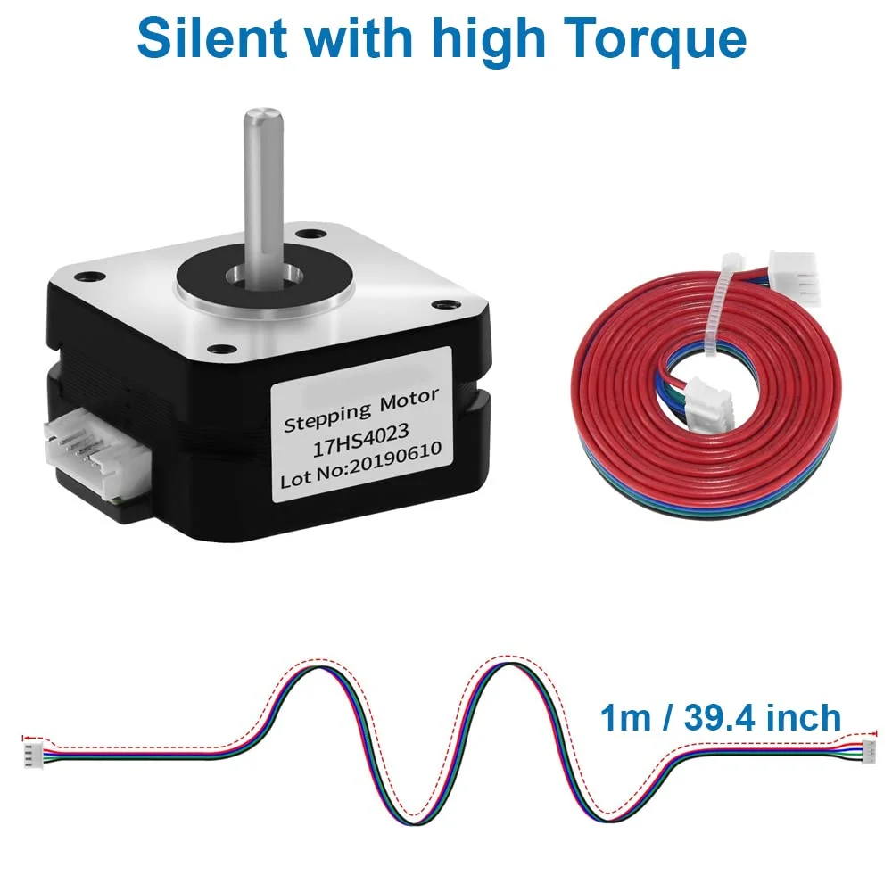موتور پلهای دو قطبی Nema 17 مدل MMOBIEL (17HS4023) با زاویه 1.8 درجه، 4.1 ولت، 1 آمپر، 13Ncm به همراه کابل 1 متری موتور پلهای دو قطبی Nema 17 مدل MMOBIEL (17HS4023) با زاویه 1.8 درجه، 4.1 ولت، 1 آمپر، 13Ncm به همراه کابل 1 متری