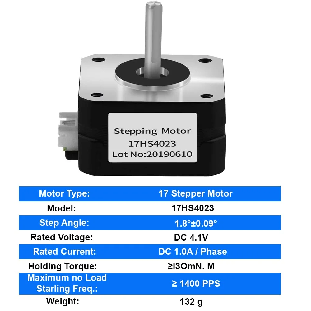 موتور پلهای دو قطبی Nema 17 مدل MMOBIEL (17HS4023) با زاویه 1.8 درجه، 4.1 ولت، 1 آمپر، 13Ncm به همراه کابل 1 متری موتور پلهای دو قطبی Nema 17 مدل MMOBIEL (17HS4023) با زاویه 1.8 درجه، 4.1 ولت، 1 آمپر، 13Ncm به همراه کابل 1 متری