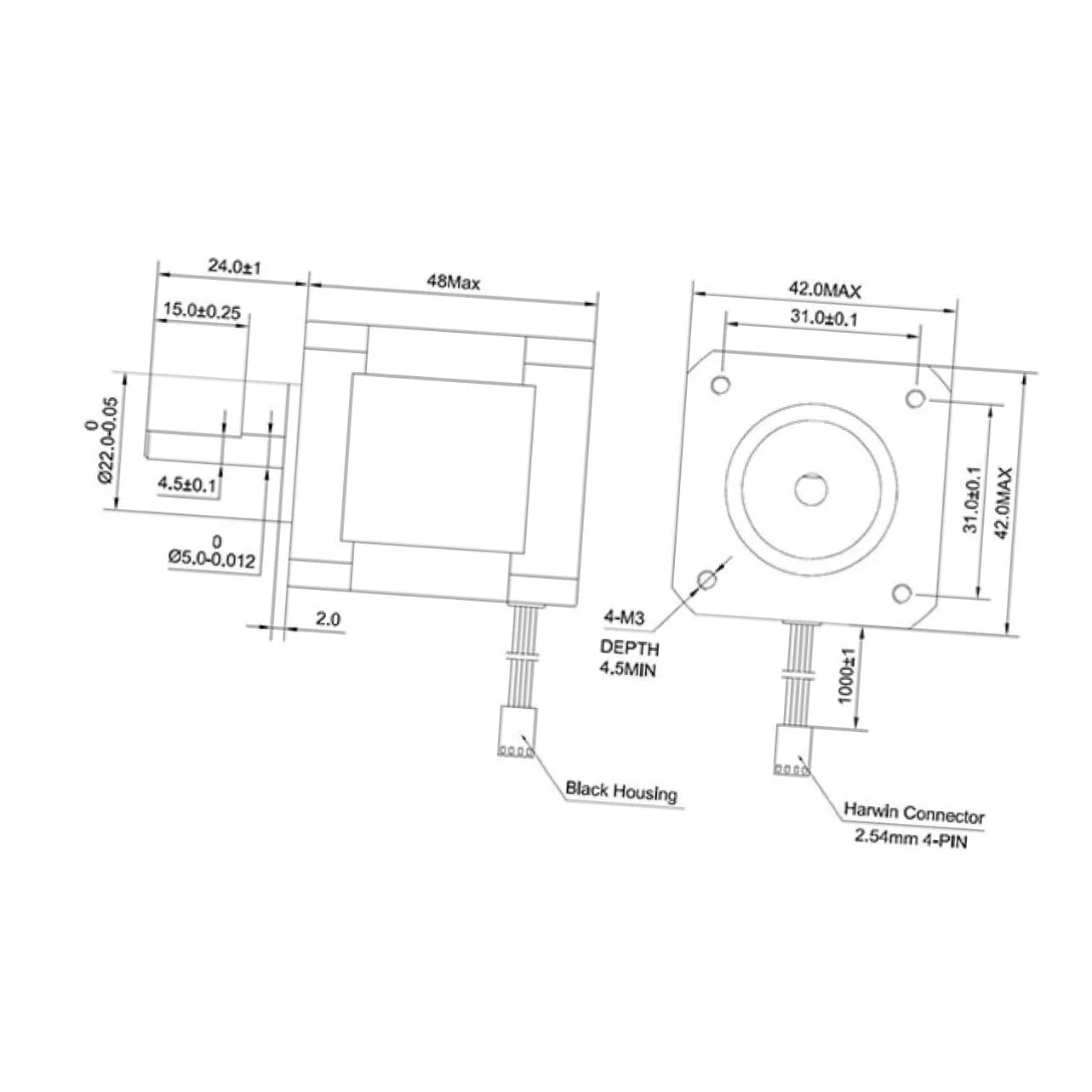 موتور پله‌ای Mobestech 2a با کابل بدنه برای کاربردهای پرینتر CNC کنترل گشتاور بالا