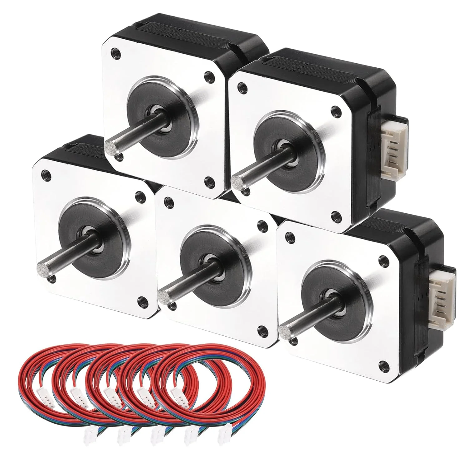 مجموعه 5 عددی موتور پله ای Nema 17 مدل 42x42x23MM دوقطبی 1A/4.5V 0.1N.M موتور 42 دو فاز سروو 1.17 درجه 4 سیم با کابل و کانکتور XH2.54 برای پرینتر سه بعدی دستگاه CNC و پروژه های DIY