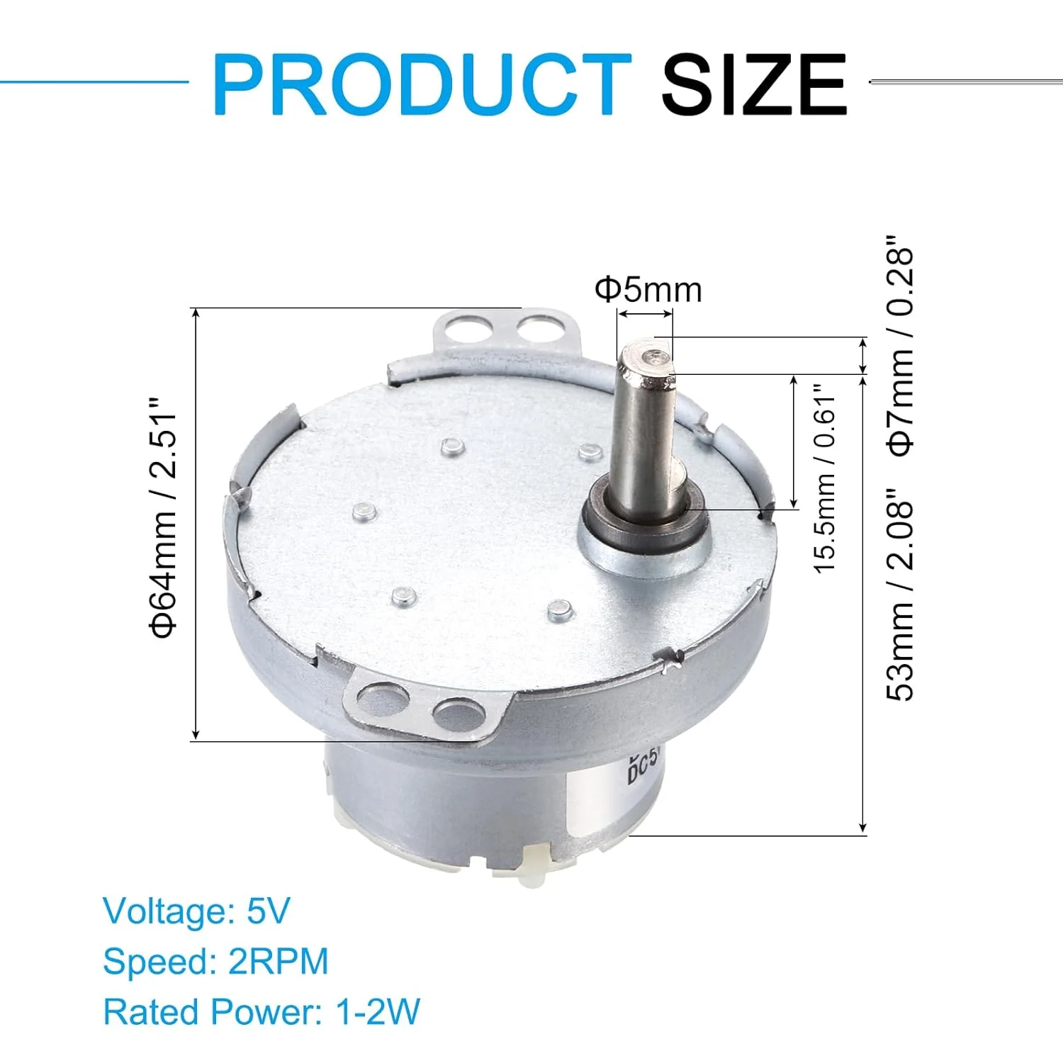 موتور گیربکس کاهنده سرعت MECCANIXITY مدل JS-50T با شفت D، موتور الکتریکی 5 ولت DC با سرعت 2 دور در دقیقه، موتور DC با شفت D با قابلیت چرخش CW/CCW و گشتاور بالا برای پرینتر سه بعدی، استند چرخشی نمایشگر فیلامنت
