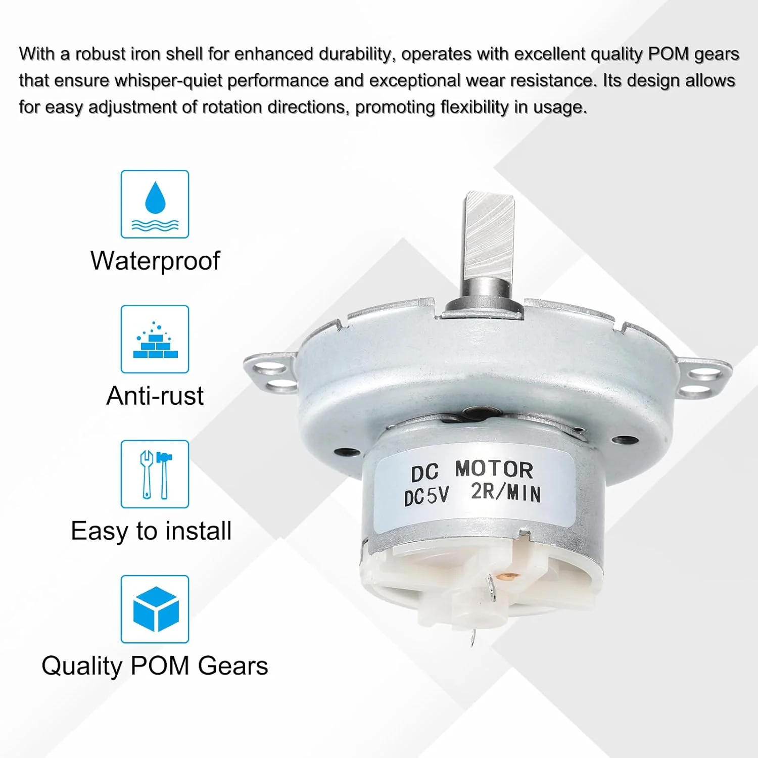 موتور گیربکس کاهنده سرعت MECCANIXITY مدل JS-50T با شفت D، موتور الکتریکی 5 ولت DC با سرعت 2 دور در دقیقه، موتور DC با شفت D با قابلیت چرخش CW/CCW و گشتاور بالا برای پرینتر سه بعدی، استند چرخشی نمایشگر فیلامنت