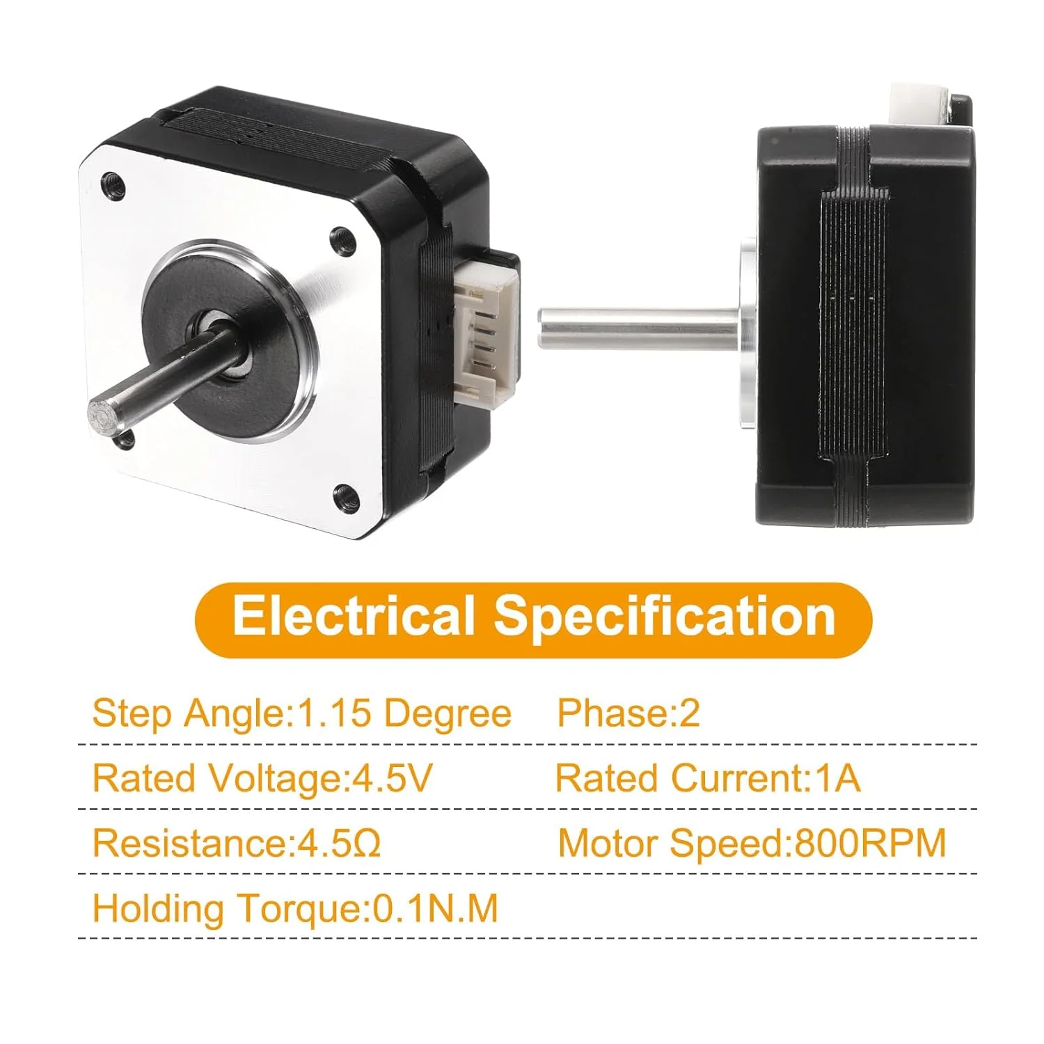 مجموعه 5 عددی موتور پله ای Nema 17 مدل 42x42x23MM دوقطبی 1A/4.5V 0.1N.M موتور 42 دو فاز سروو 1.17 درجه 4 سیم با کابل و کانکتور XH2.54 برای پرینتر سه بعدی دستگاه CNC و پروژه های DIY
