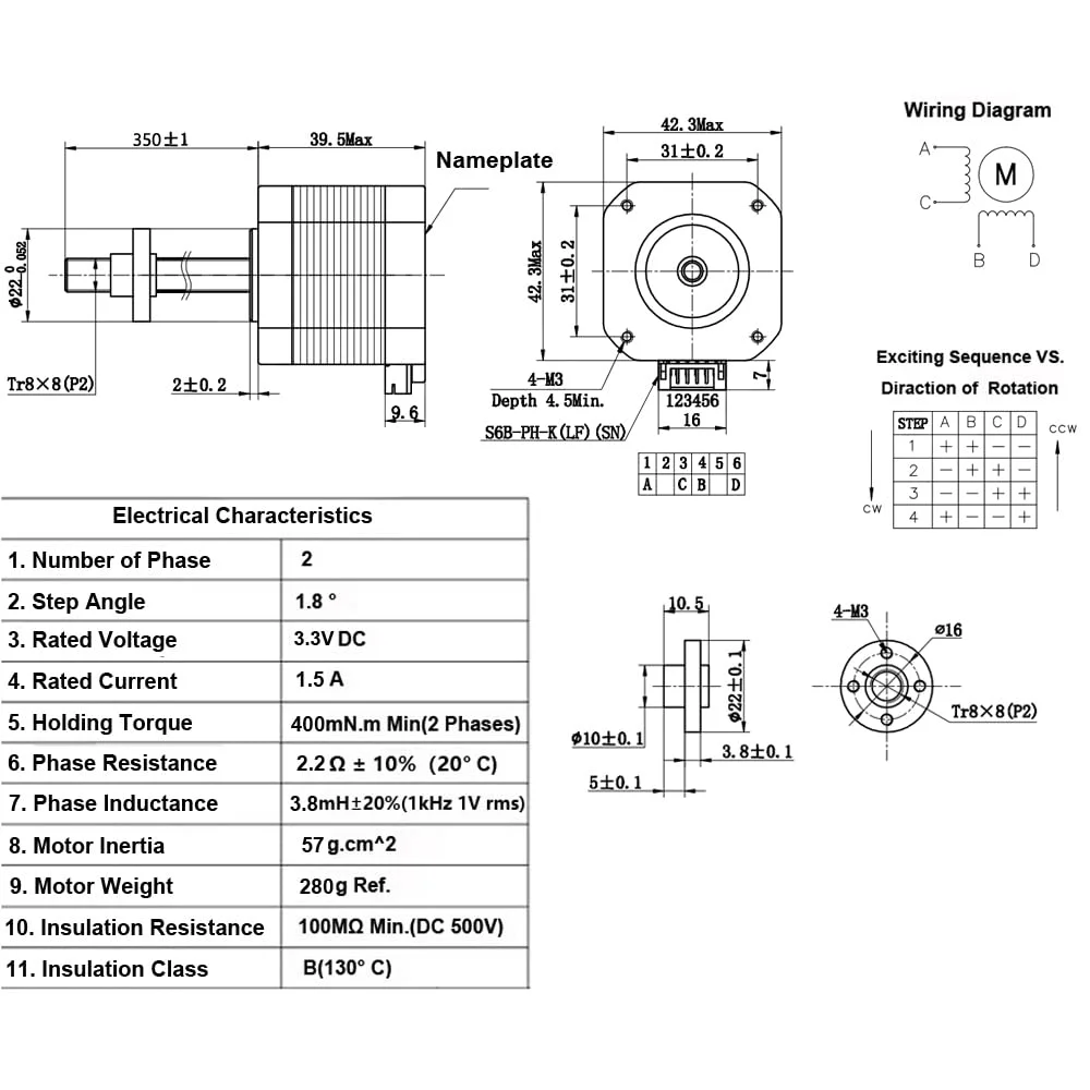 موتور پله ای MengQi Nema 17 با پیچ سربی T8x8 یکپارچه 100 میلی متری، بدنه 42x40 میلی متری با کابل 1 متری برای پرینترهای سه بعدی RepRap Prusa i3 محور Z یا دستگاه CNC