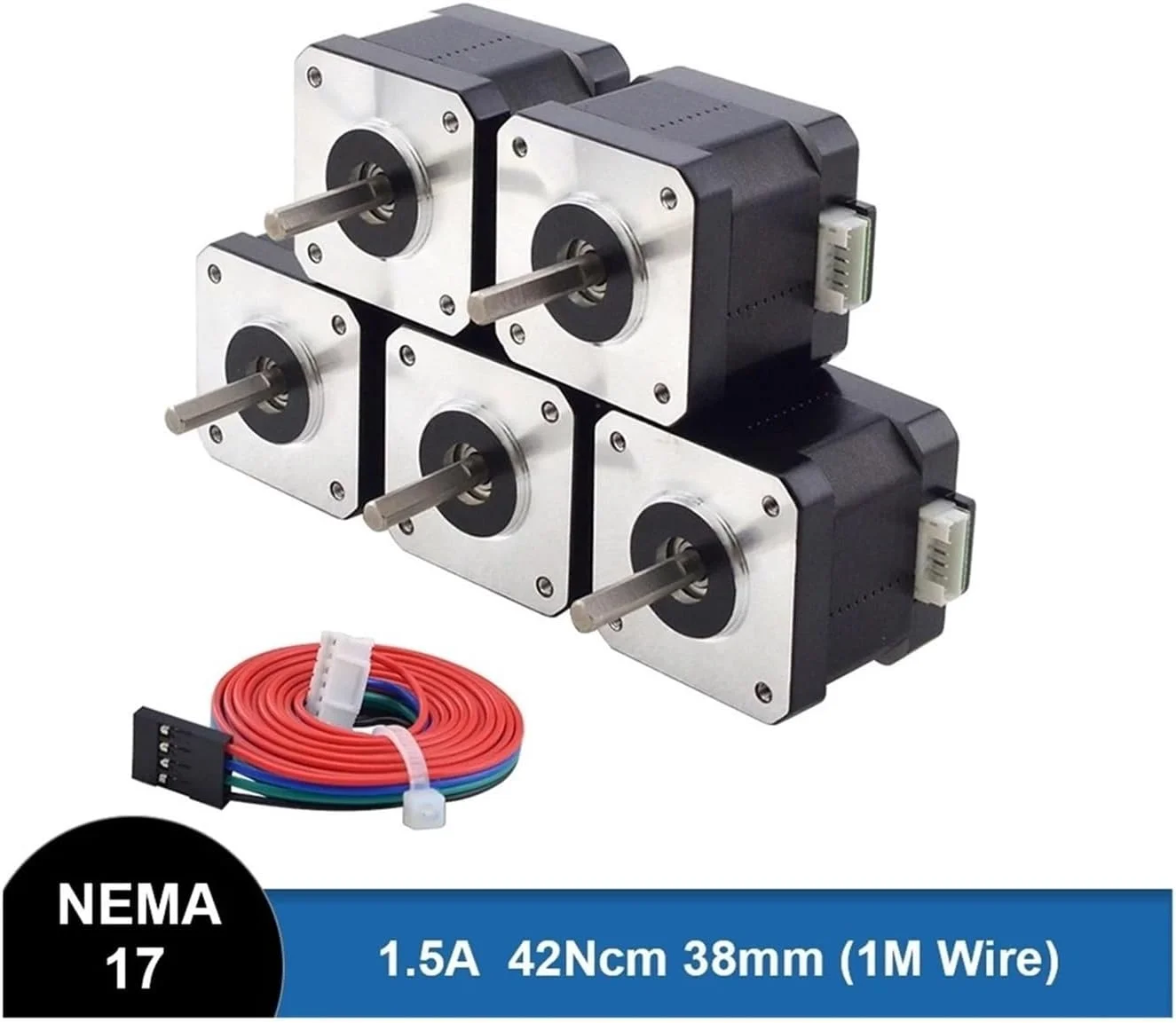 موتور پله ای Nema 17، موتور 42 میلی متری، 42Ncm 1.5A، Nema17، 4 سیم برای CNC و پرینتر سه بعدی (1 عدد 17HE15-1504S)