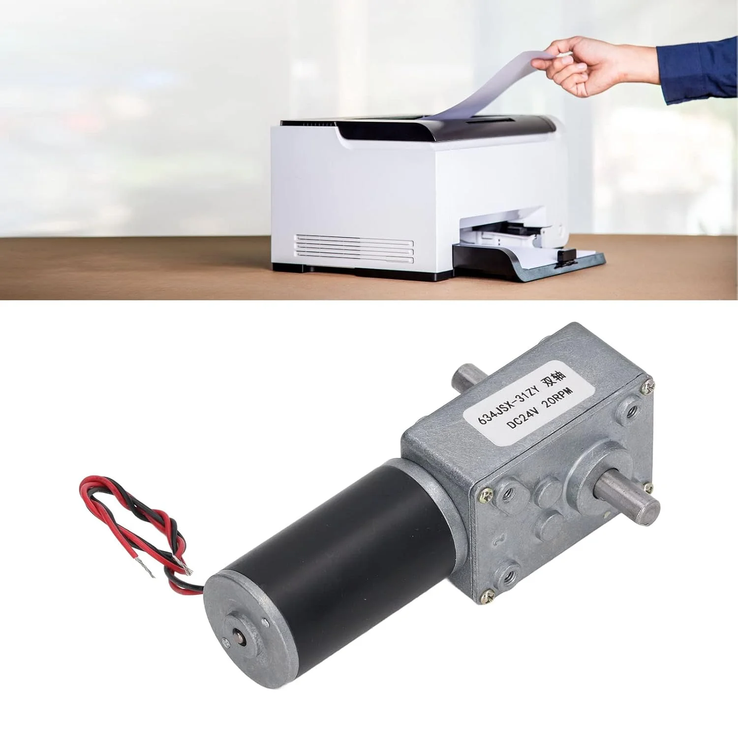 موتور گیربکس DC 24V، موتور دنده ای خود قفل شونده با سیم پیچ برنجی با توان پایدار، چرخش CW CCW و بدنه آلومینیومی برای پرینترها، دستگاه های کپی و ضبط کننده های ویدئویی (20 دور در دقیقه)
