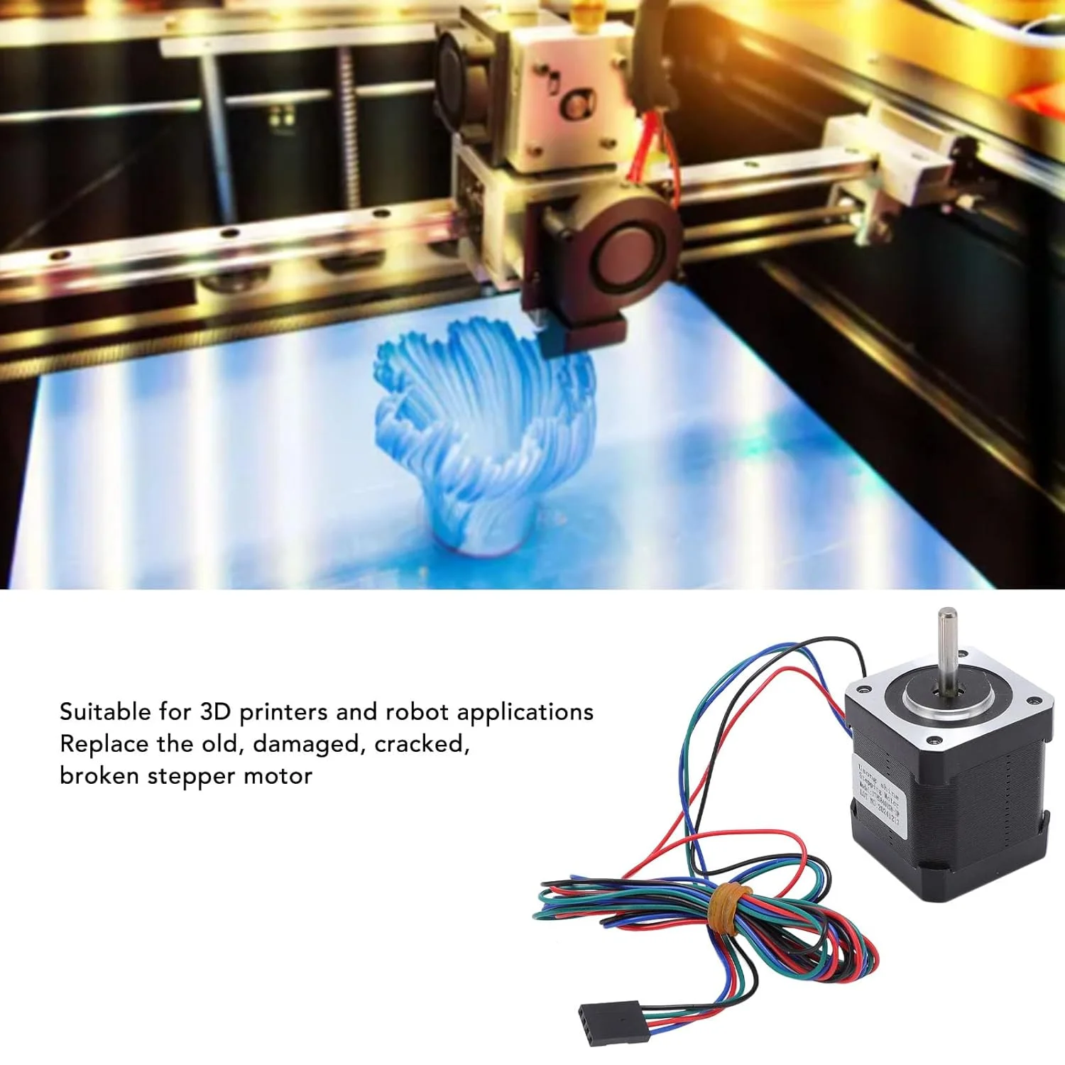 موتور پله ای Nema 17 با گشتاور بالا 59Ncm، قطعه جایگزین 4 سیمه فولاد آلیاژی با طول کابل 1 متری و کانکتور مادگی برای پرینتر سه بعدی، دستگاه CNC