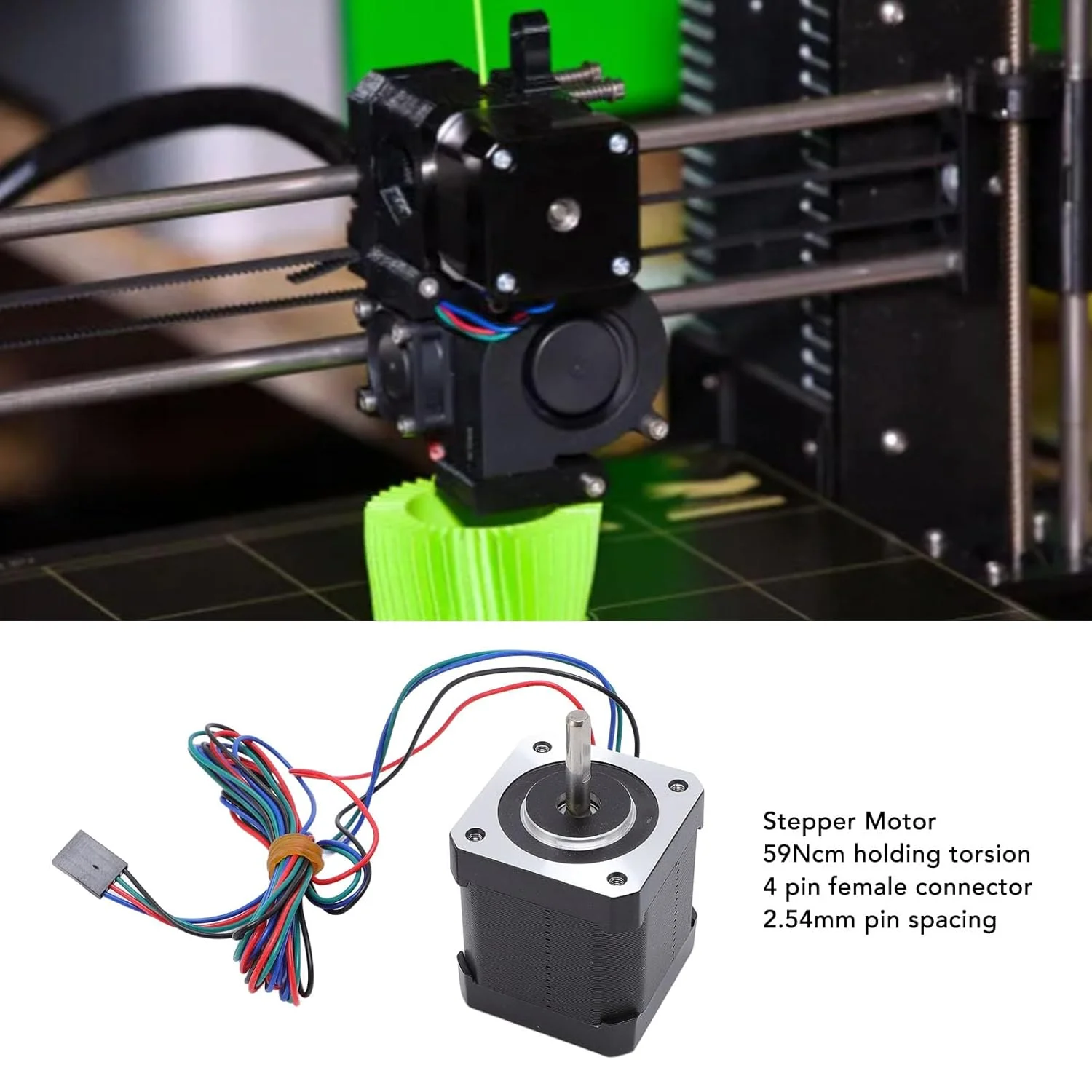 موتور پله ای Nema 17 با گشتاور بالا 59Ncm، قطعه جایگزین 4 سیمه فولاد آلیاژی با طول کابل 1 متری و کانکتور مادگی برای پرینتر سه بعدی، دستگاه CNC