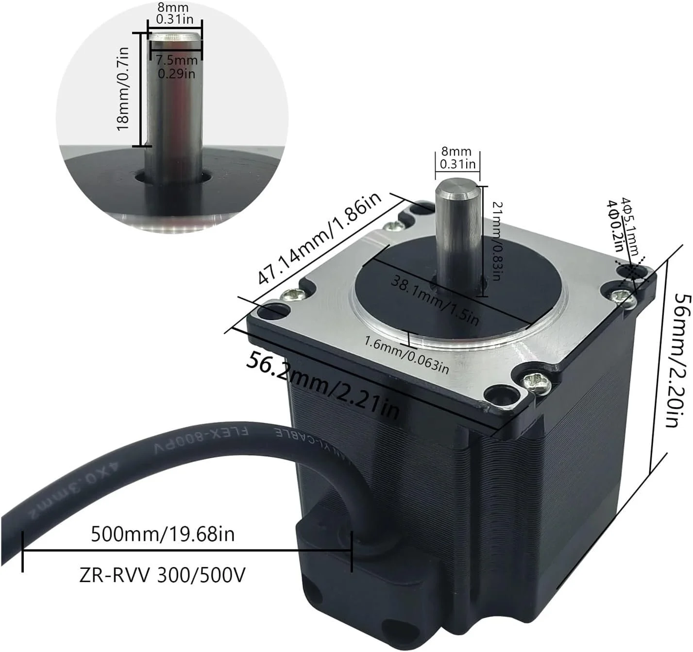 موتور پله ای Nema23 57HS56 دو فاز 4 سیم 1.0N.m 3A 56mm طول 8mm برای دستگاه های CNC و پرینتر سه بعدی (شفت دوگانه 8 میلی متری)
