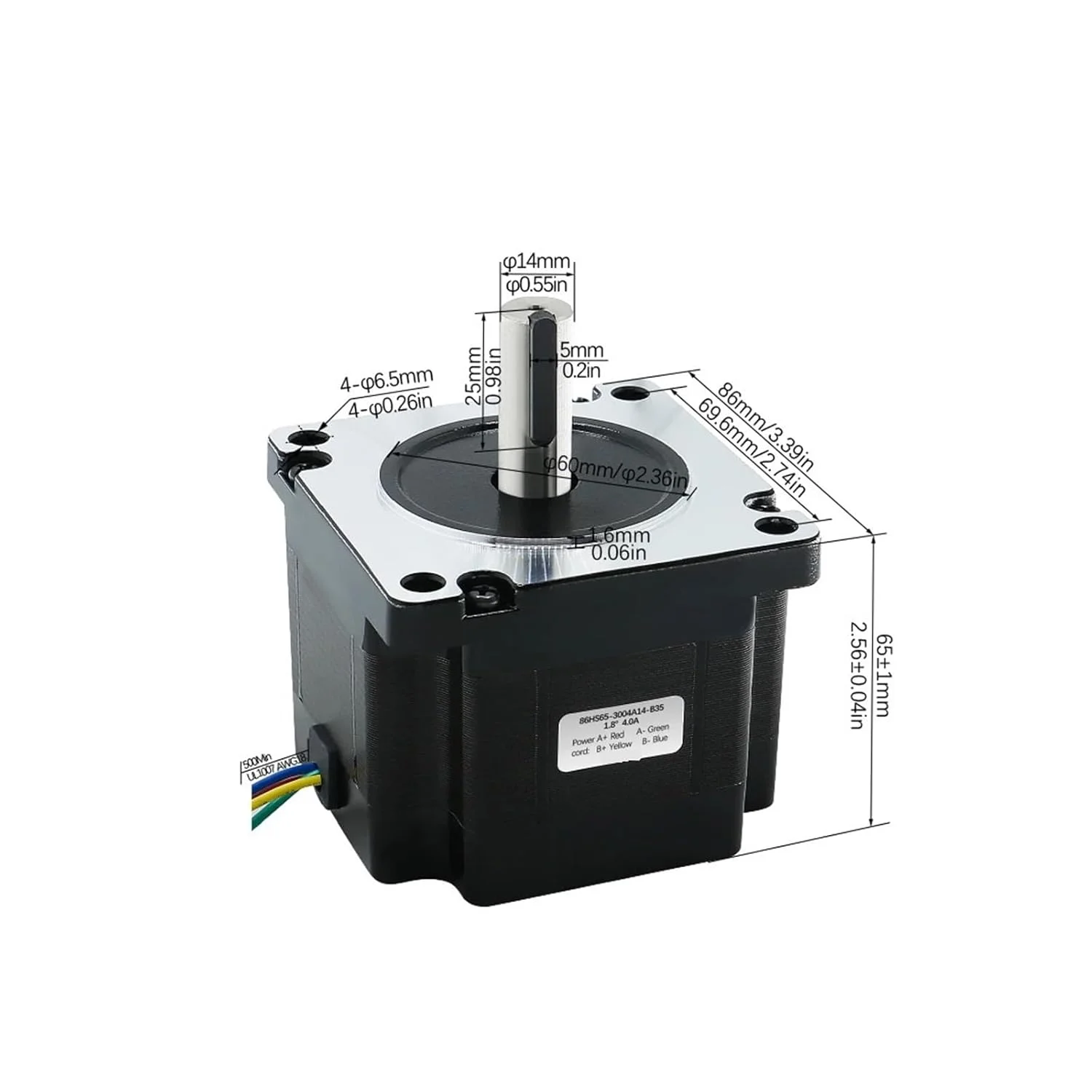 موتور پله ای حلقه باز Nema 34، 2 فاز 86HS65، 3.2 نیوتن متر، 4 آمپر، موتور DC با 4 سیم و شفت 14 میلی متری برای CNC Router با گشتاور بالا
