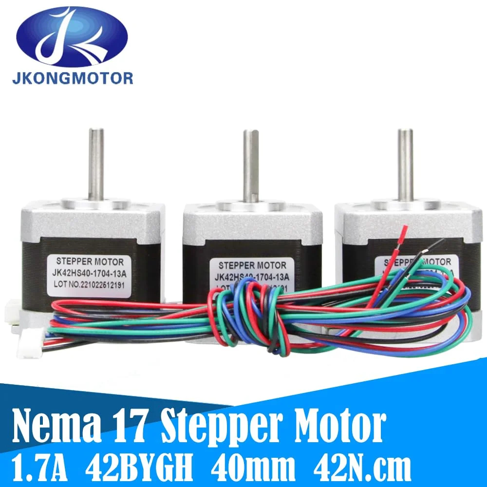 موتور پله ای Jkongmotor 17HS4401 برای Nema 17، موتور 42، 1.7 آمپر، 42BYGH، 42N.cm، موتور 4 سیم برای چاپگر سه بعدی XYZ - (قطر شفت: 1 عدد)