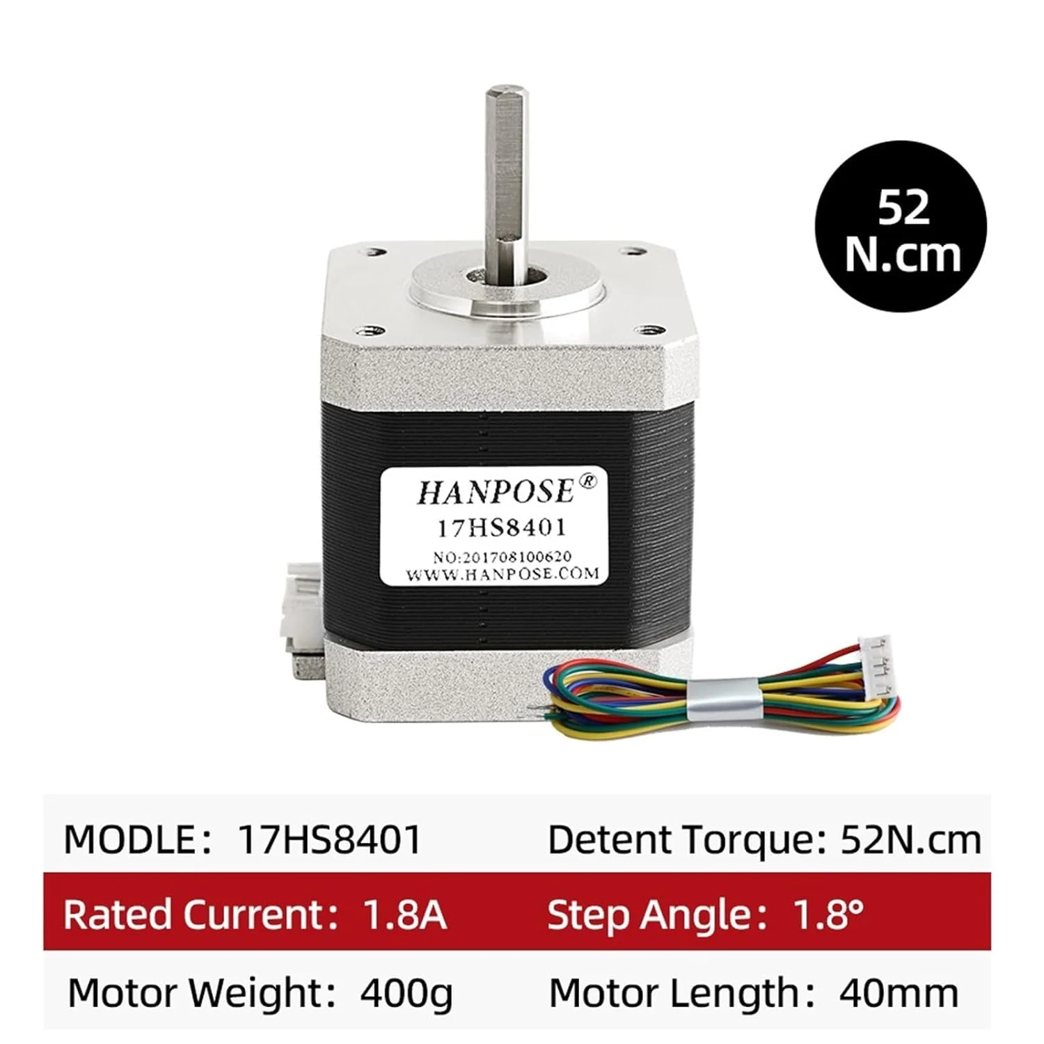 یک عدد موتور پله ای Nema17 42motor مدل 17HS8401، 48 میلی متر، 4 سیم، 1.8 آمپر، 1.8 درجه، موتور 42BYGH برای لوازم جانبی پرینتر سه بعدی