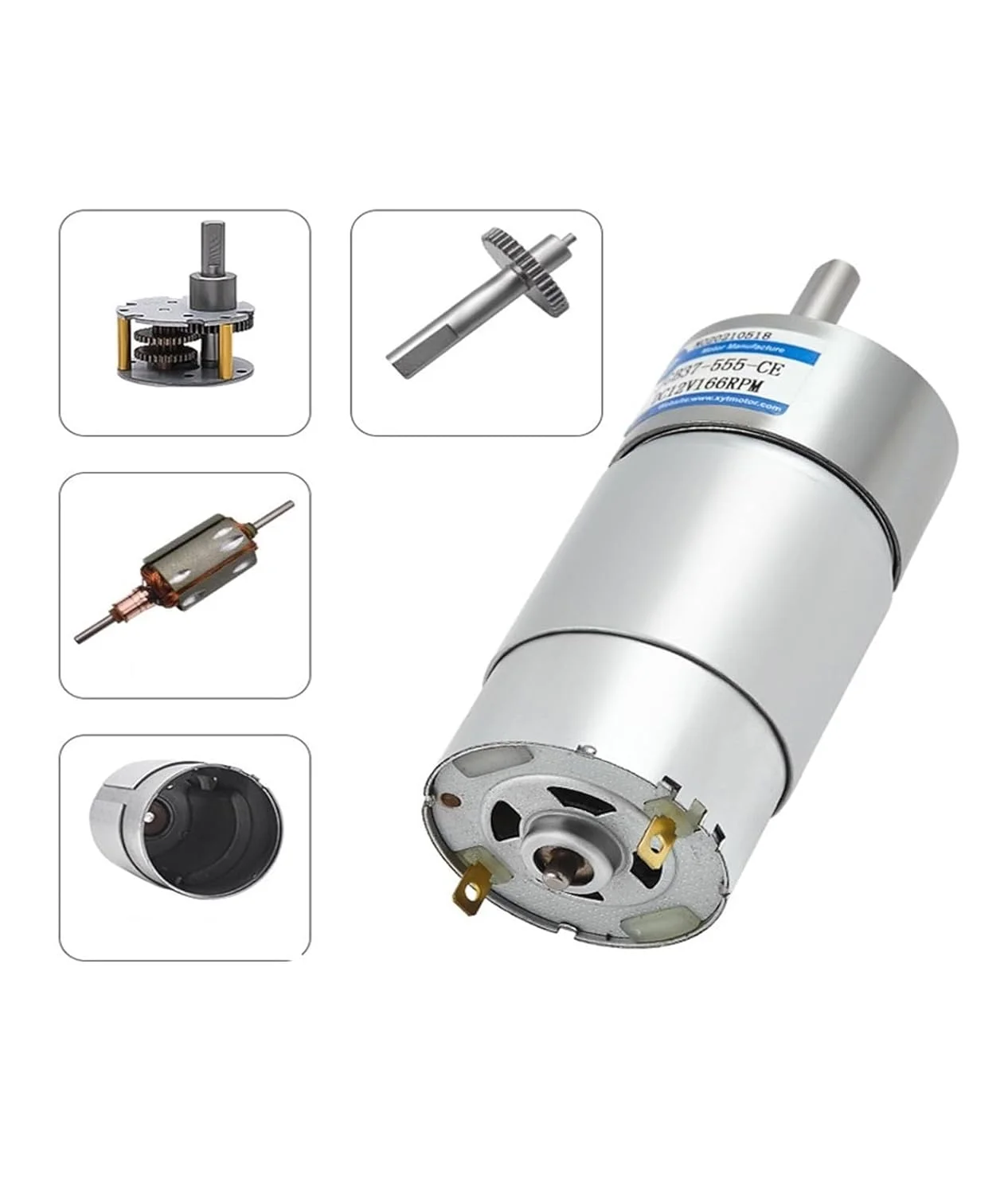 موتور کاهنده DC میکرو JGB37-555 با ولتاژ 12V24V، گیربکس، سرعت پایین، موتور کوچک با قابلیت چرخش به جلو و عقب (12 ولت، 266 دور)