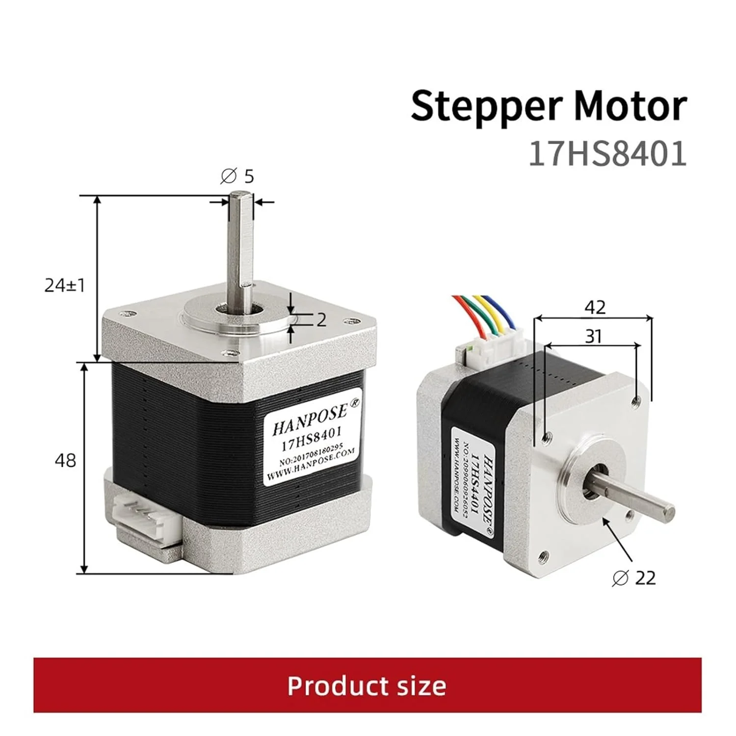 یک عدد موتور پله ای Nema17 42motor مدل 17HS8401، 48 میلی متر، 4 سیم، 1.8 آمپر، 1.8 درجه، موتور 42BYGH برای لوازم جانبی پرینتر سه بعدی