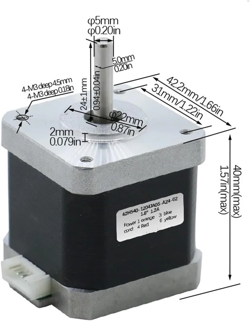 موتور پله ای Nema17 0.4Nm 42HS40 1.2A طول 40mm شفت 5mm 4 سیم برای CNC پرینتر سه بعدی XYZ حکاکی
